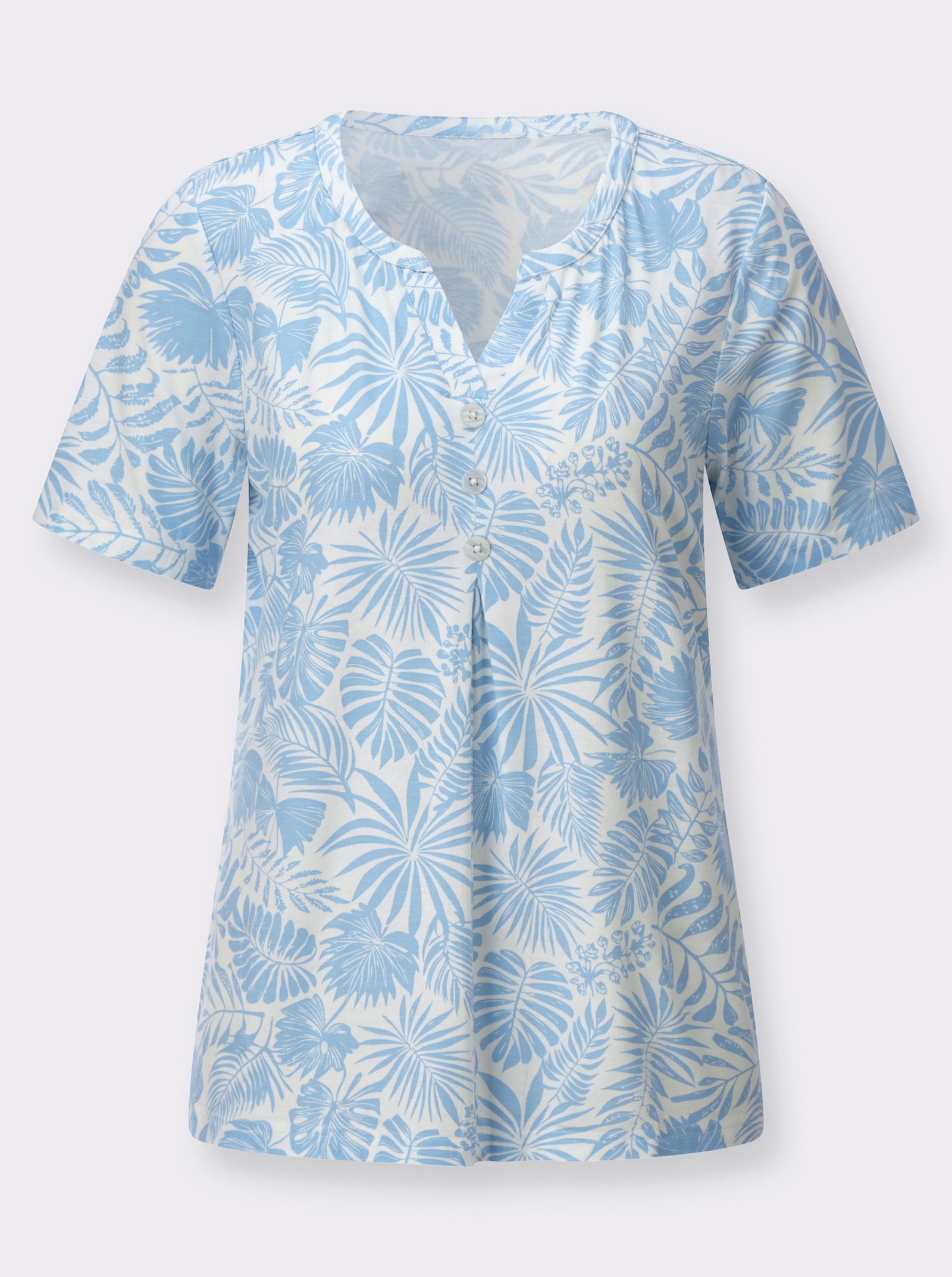 Print-Shirt mit Zierknöpfen - eisblau-ecru-bedruckt
