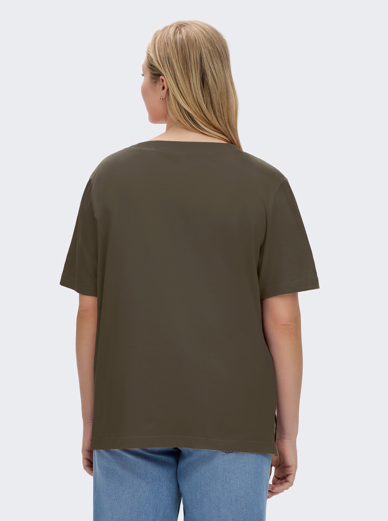 Kurzarmshirt mit Muschel-Druck - oliv
