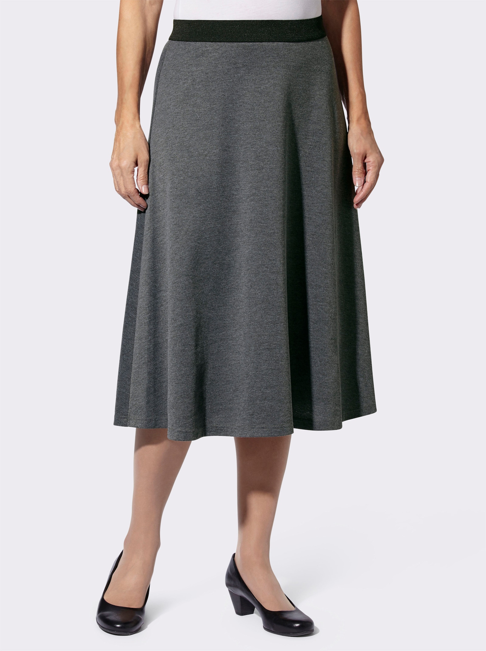 Jerseyrok met contrastband - zwart + antraciet gemêleerd