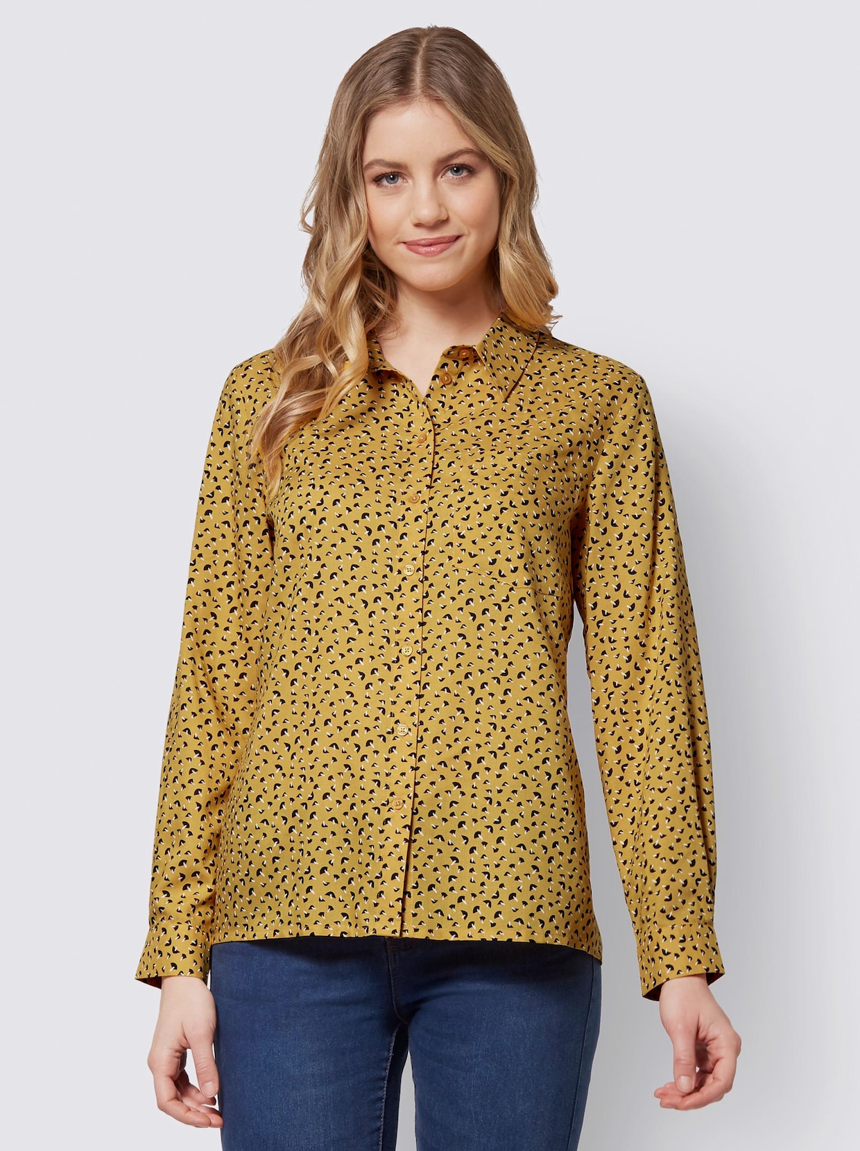 Druckbluse - ocker-schwarz-bedruckt