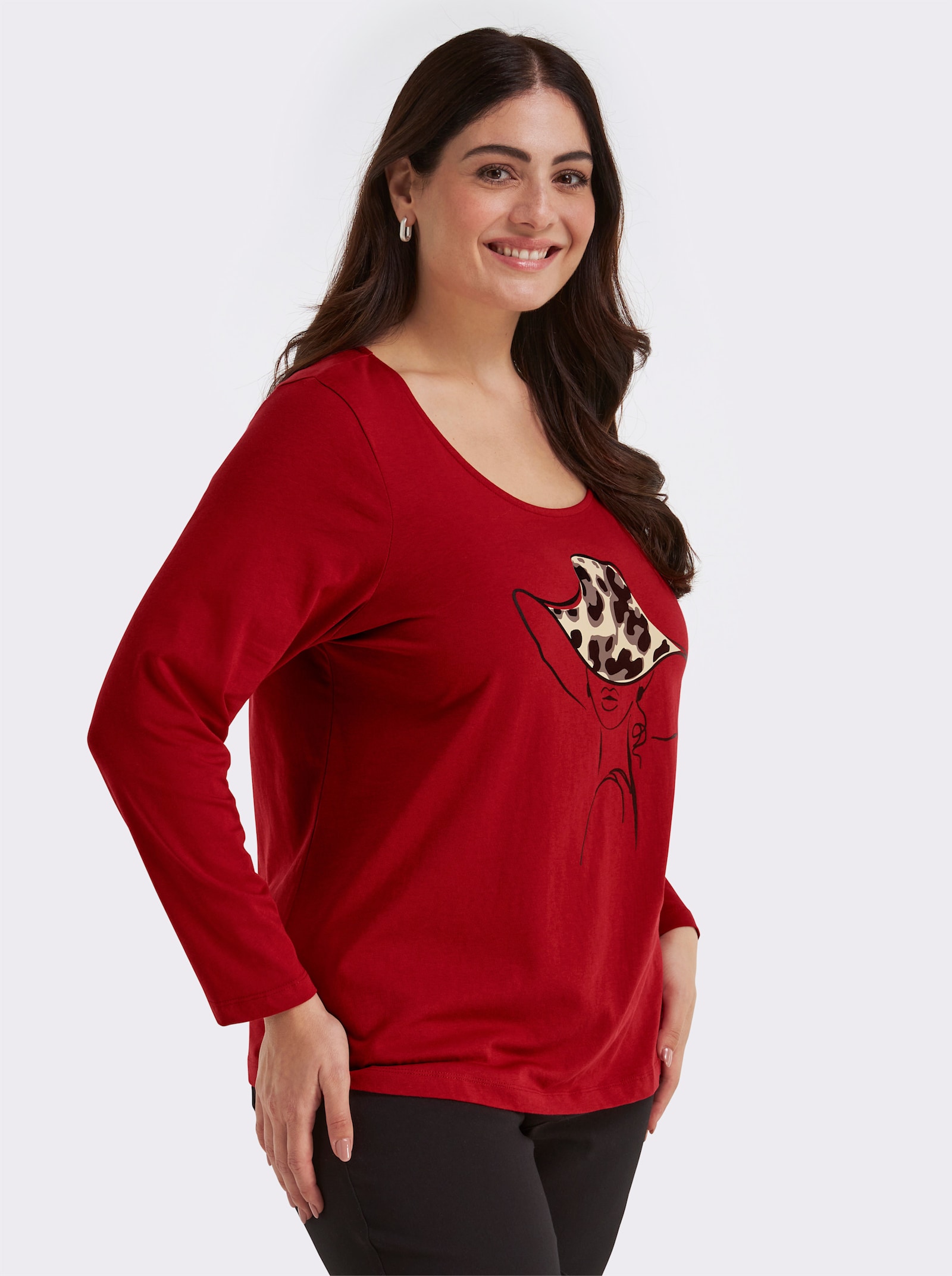 Langarmshirt mit Druck vorne - kirsche