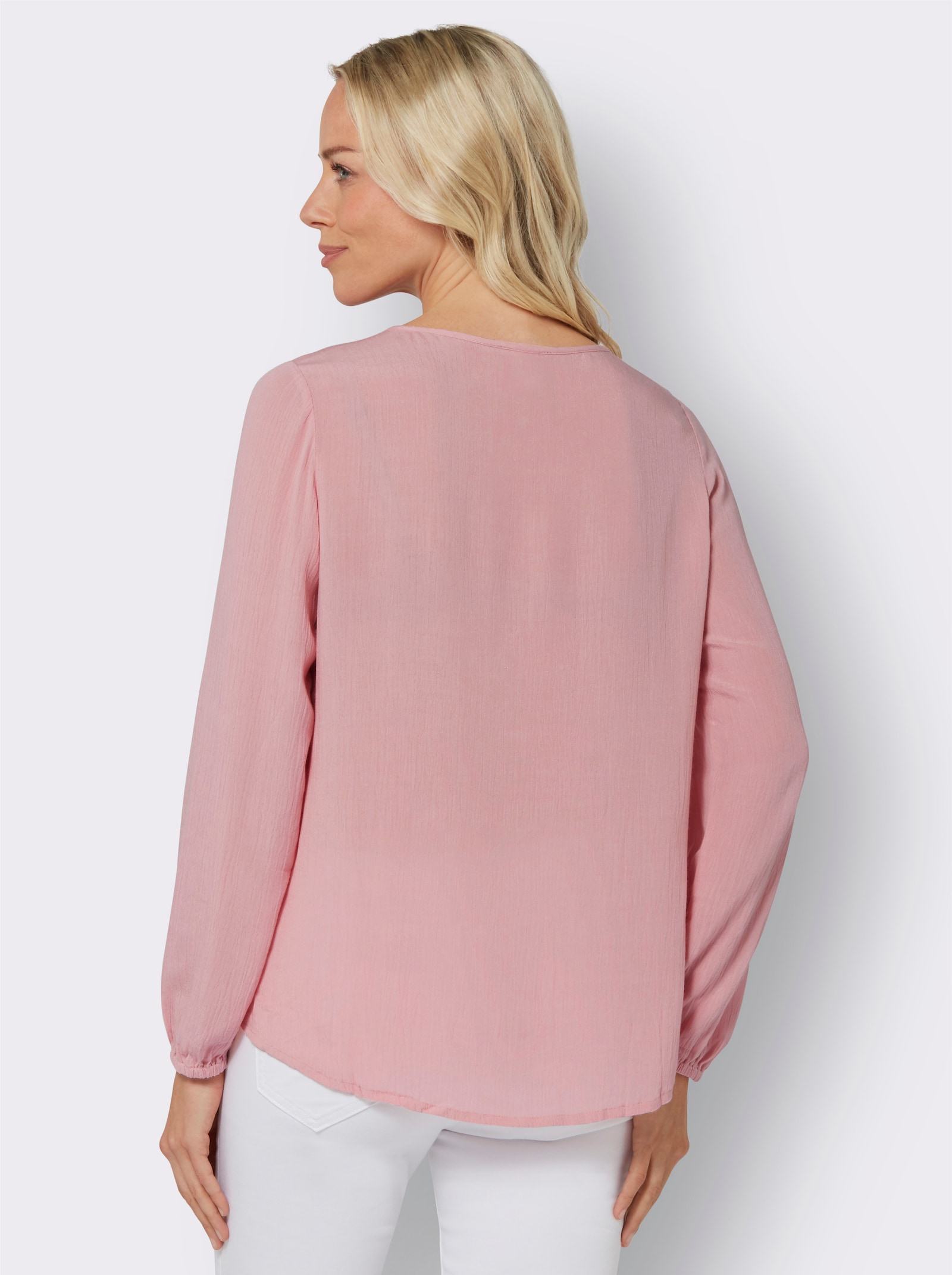 Tunika mit Lochstickerei, Crinkle-Qualität - rosenquarz