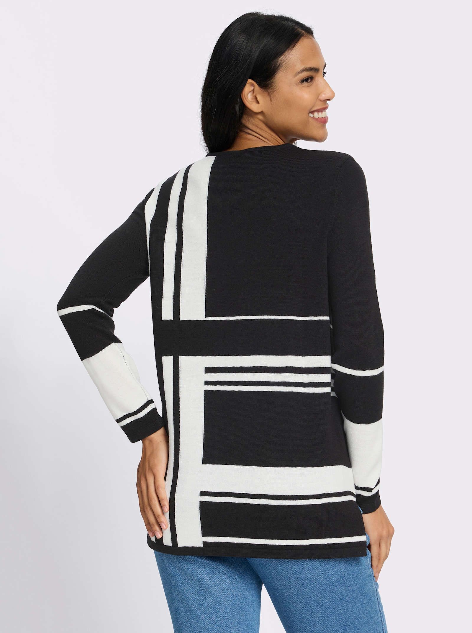 Longpullover mit Grafik-Muster - schwarz-weiß-gemustert