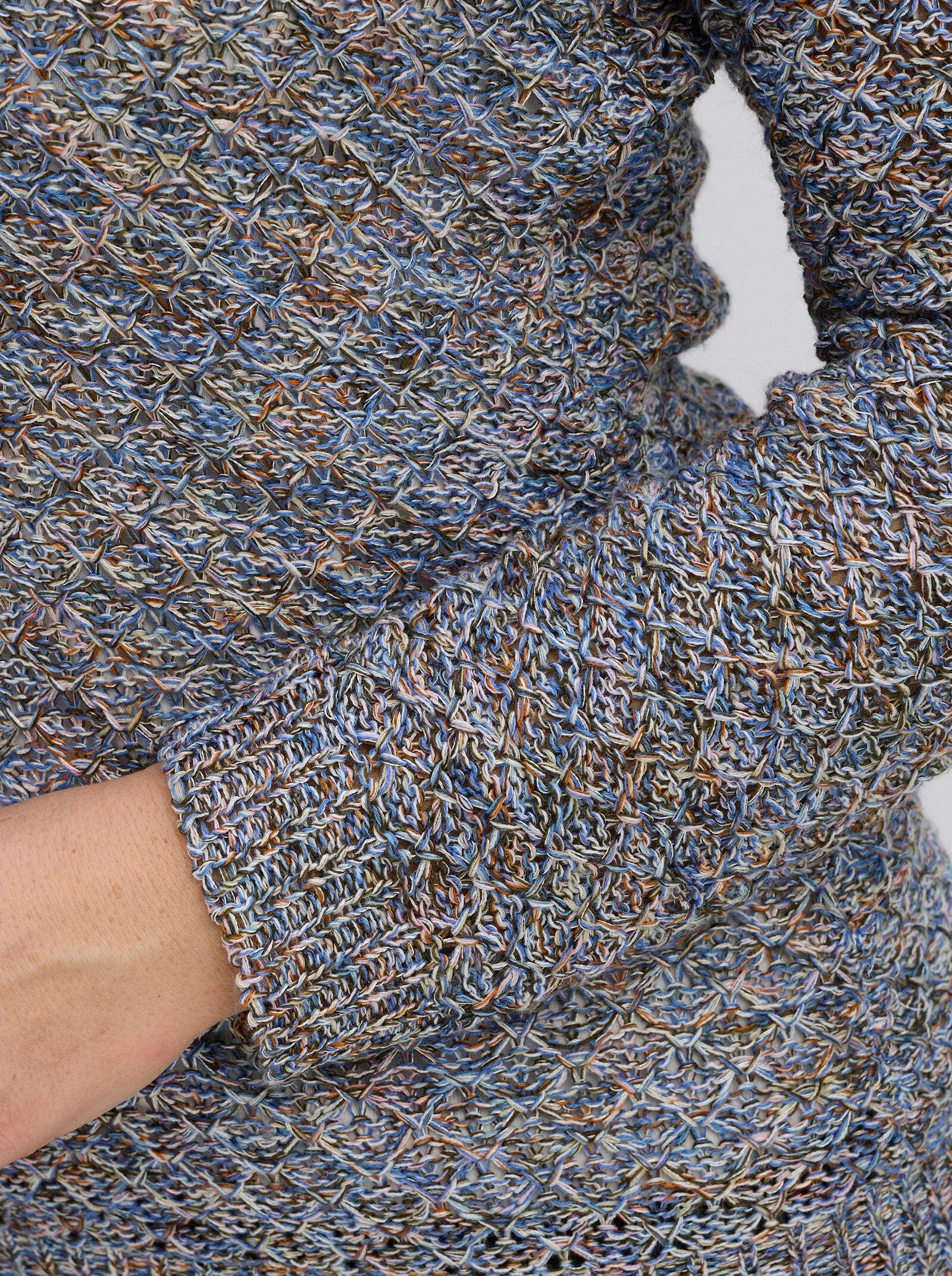 Rundhalspullover mit Multicolor-Garn - jeansblau-gemustert