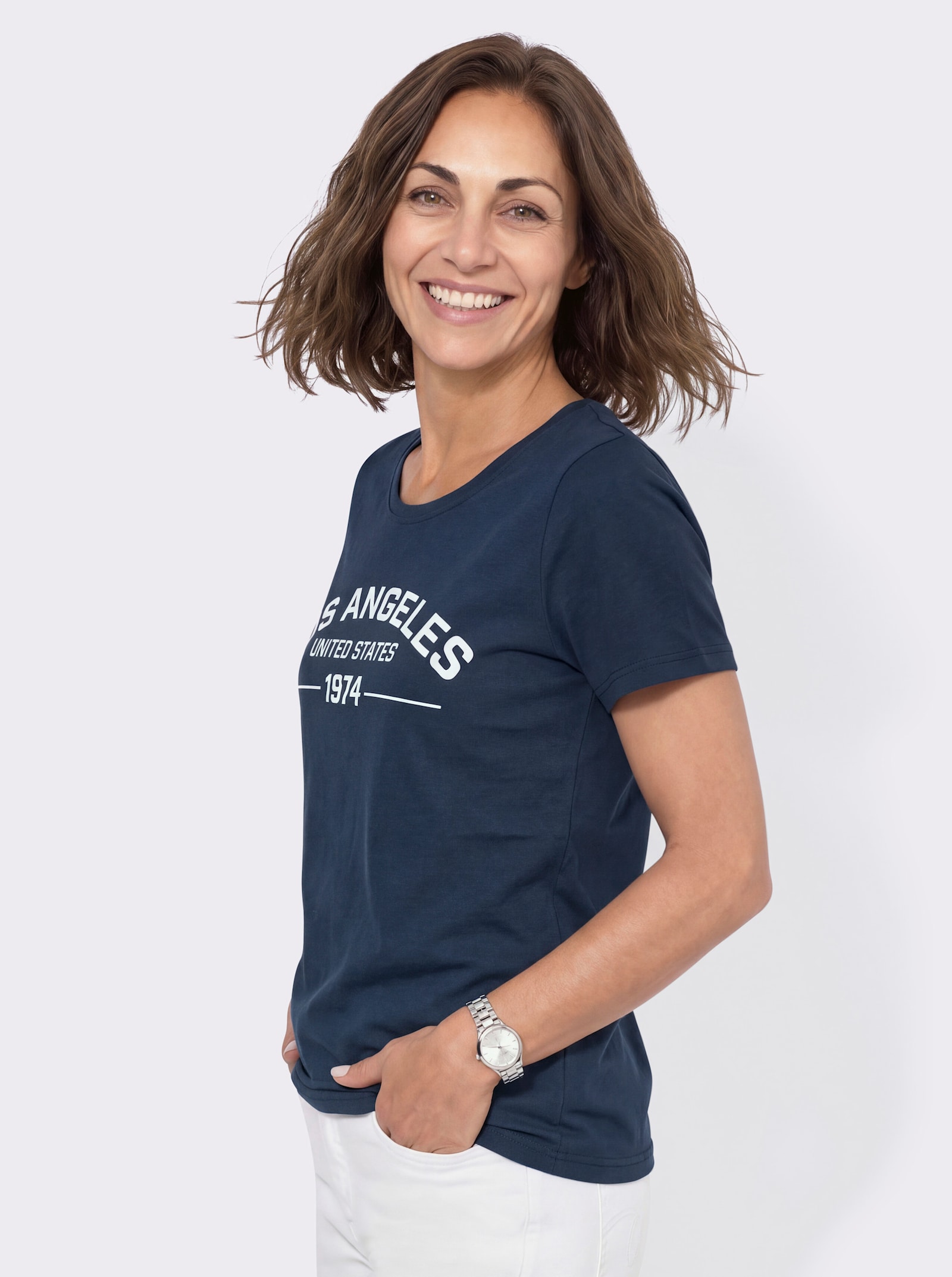 Shirt mit Schriftzug vorne - dunkelblau-ecru