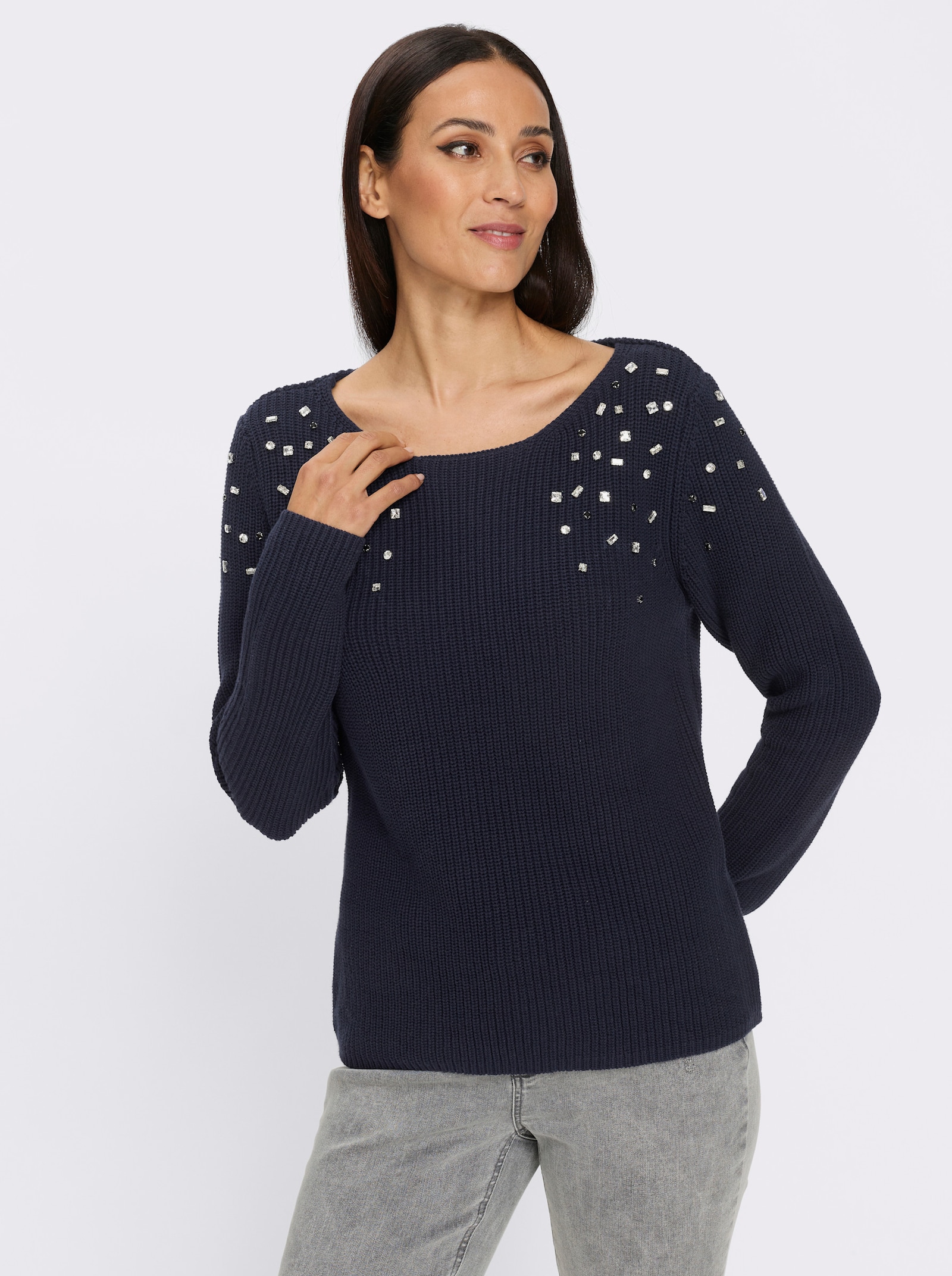 heine Pullover mit Glitzersteinchen - marine