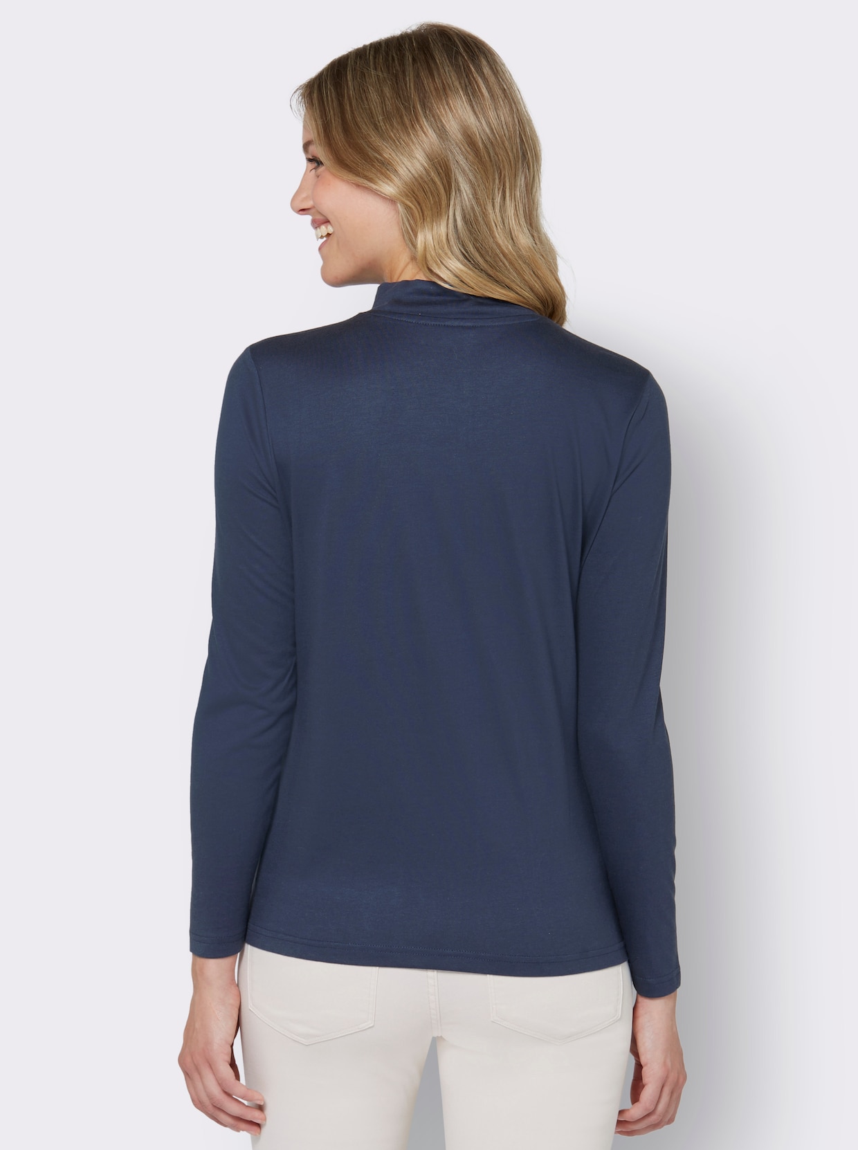 Shirt met opstaande kraag - donkerblauw/ecru bedrukt