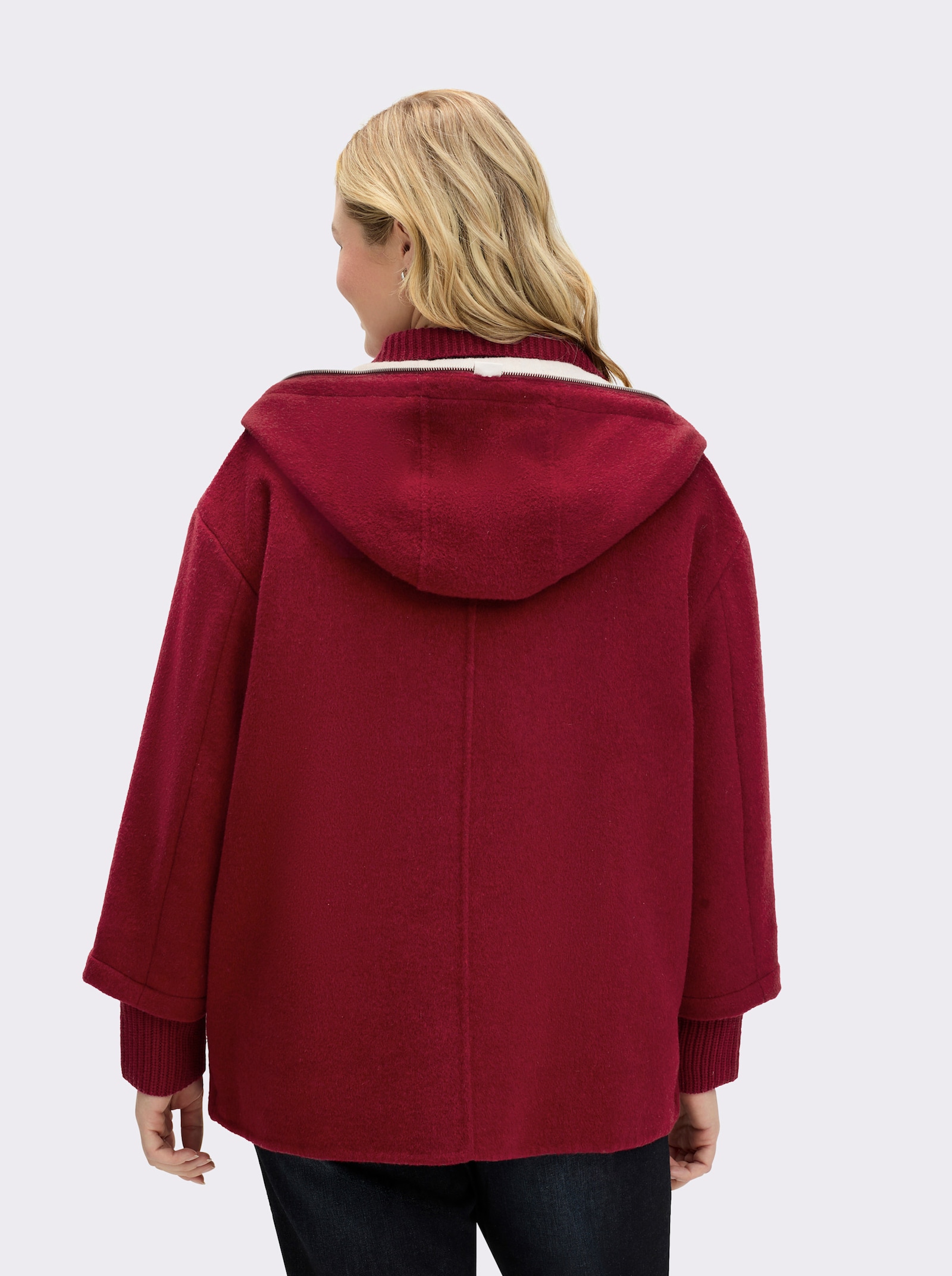 Manisa Wolljacke mit Strickeinsatz am Kragen - kirsche