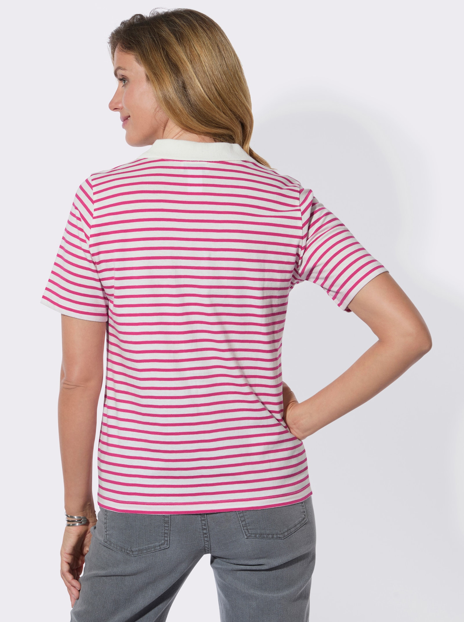 Poloshirt mit Ringeln - ecru-fuchsia-geringelt