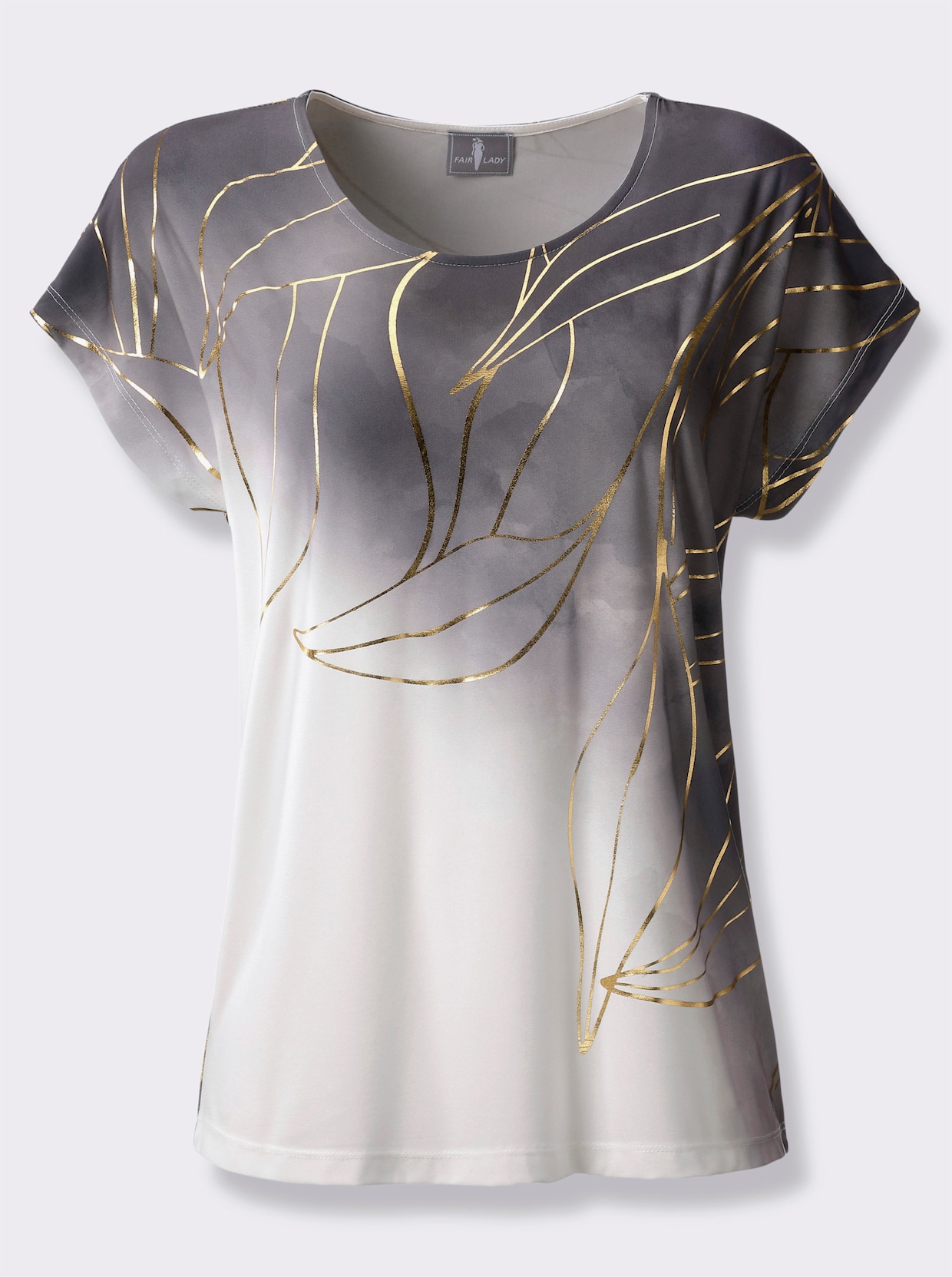 Print-Shirt mit Foliendruck - hellgrau-schwarz-bedruckt