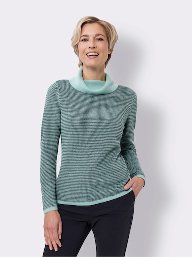 Langarm-Pullover - petrol-mint-gemustert