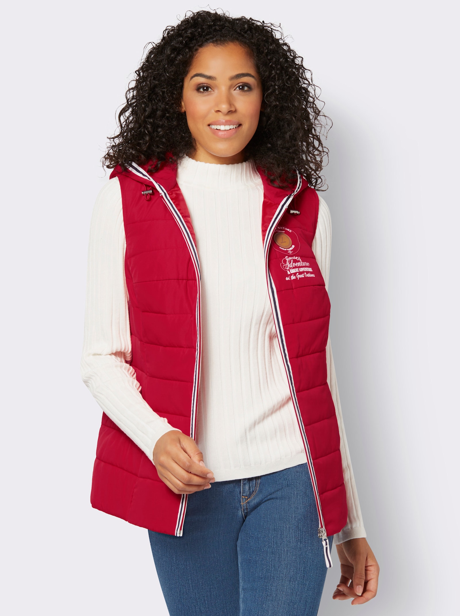 Gilet met capuchon en Adventure-opdruk - rood