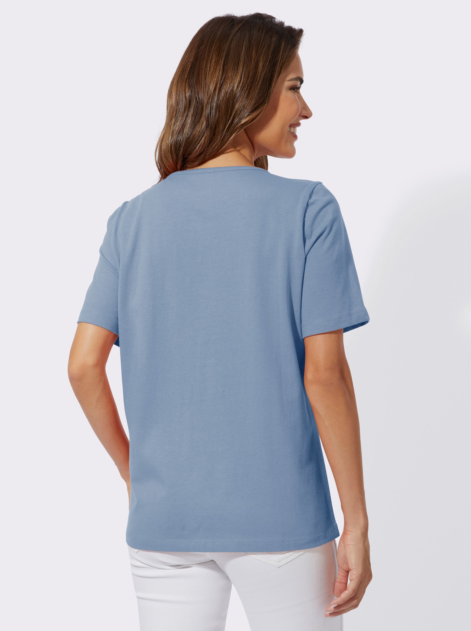 Shirt met korte mouwen en etnomotief - bleu/ecru