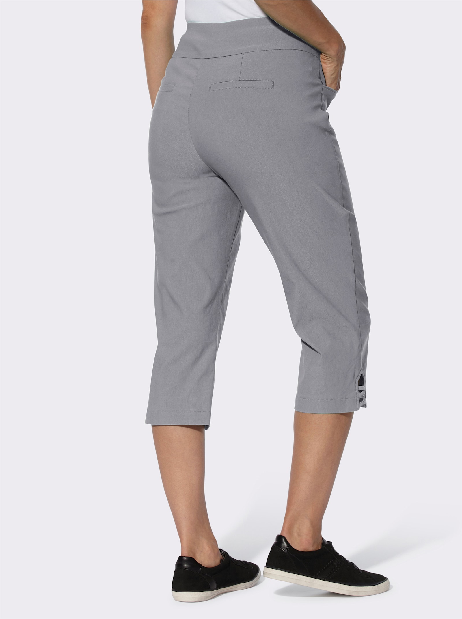 Caprihose mit Bändchen-Verzierung - steingrau