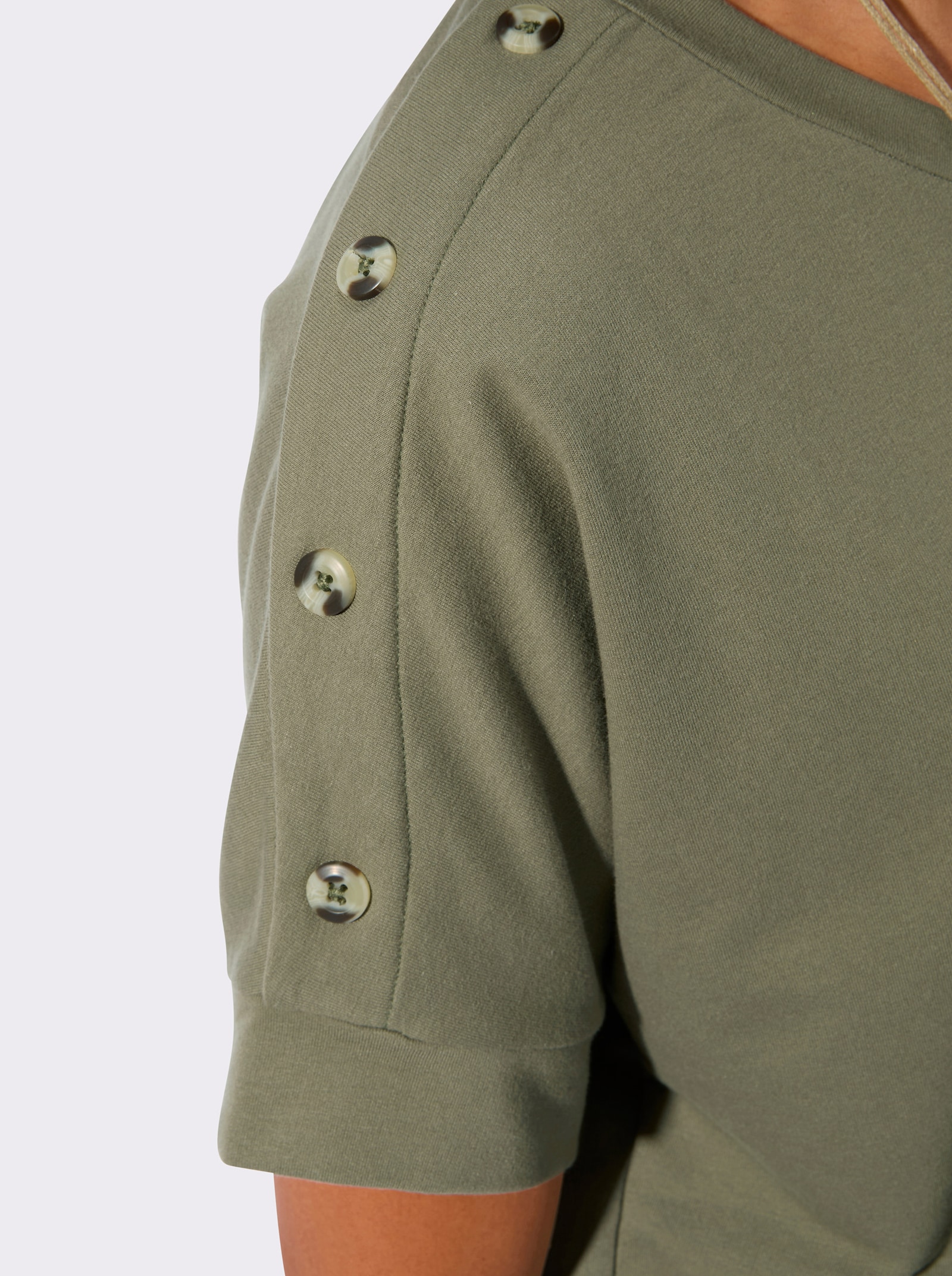 Sweatshirt mit Zierknöpfen an der Schulterpartie - khaki