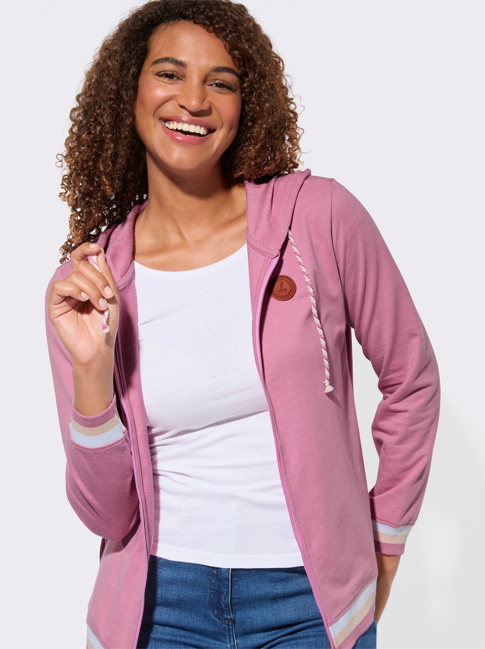 Shirtjacke mit Kontrast-Rippbündchen - altrosa