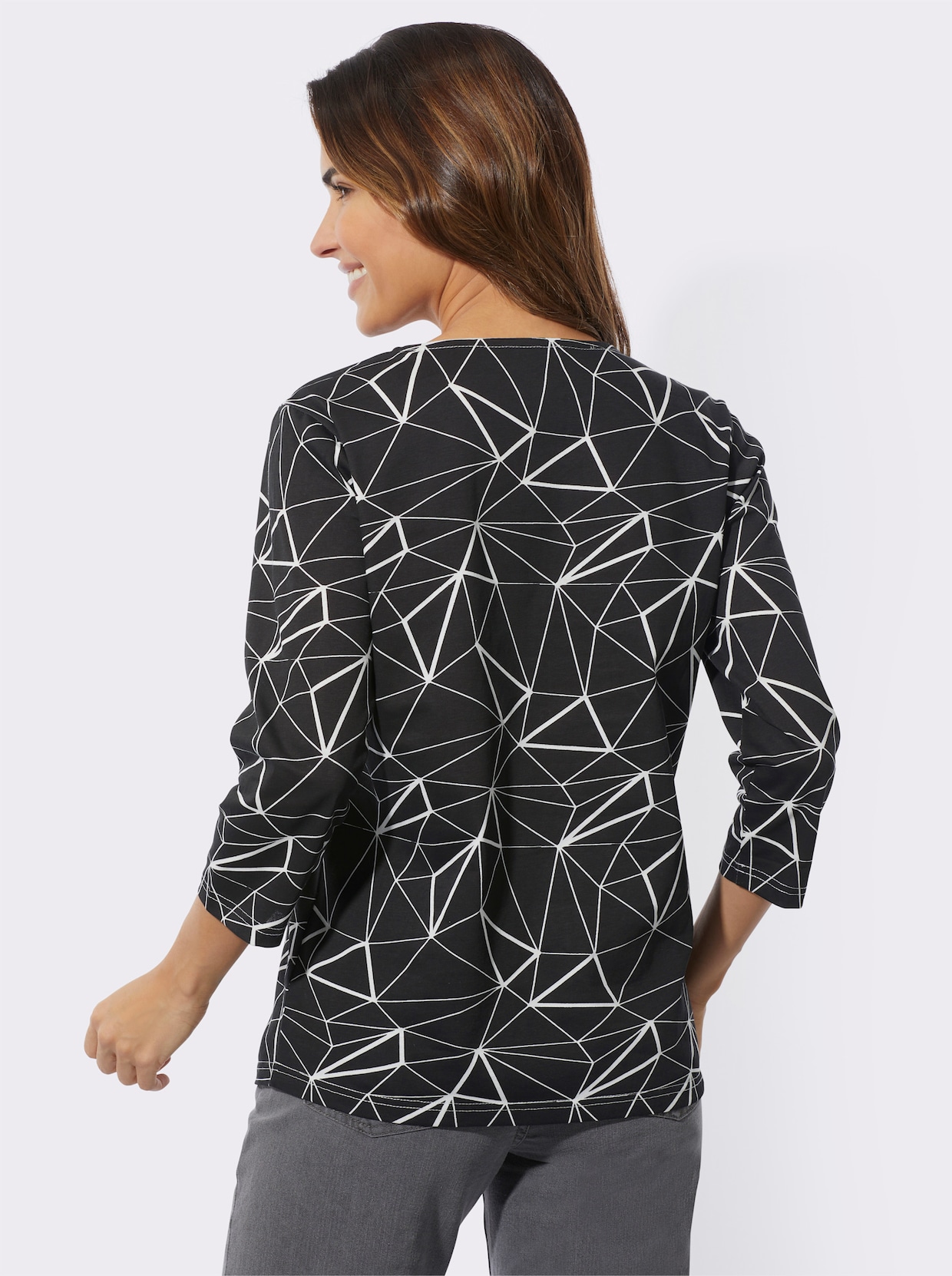 Shirt met ronde hals - zwart/ecru geprint