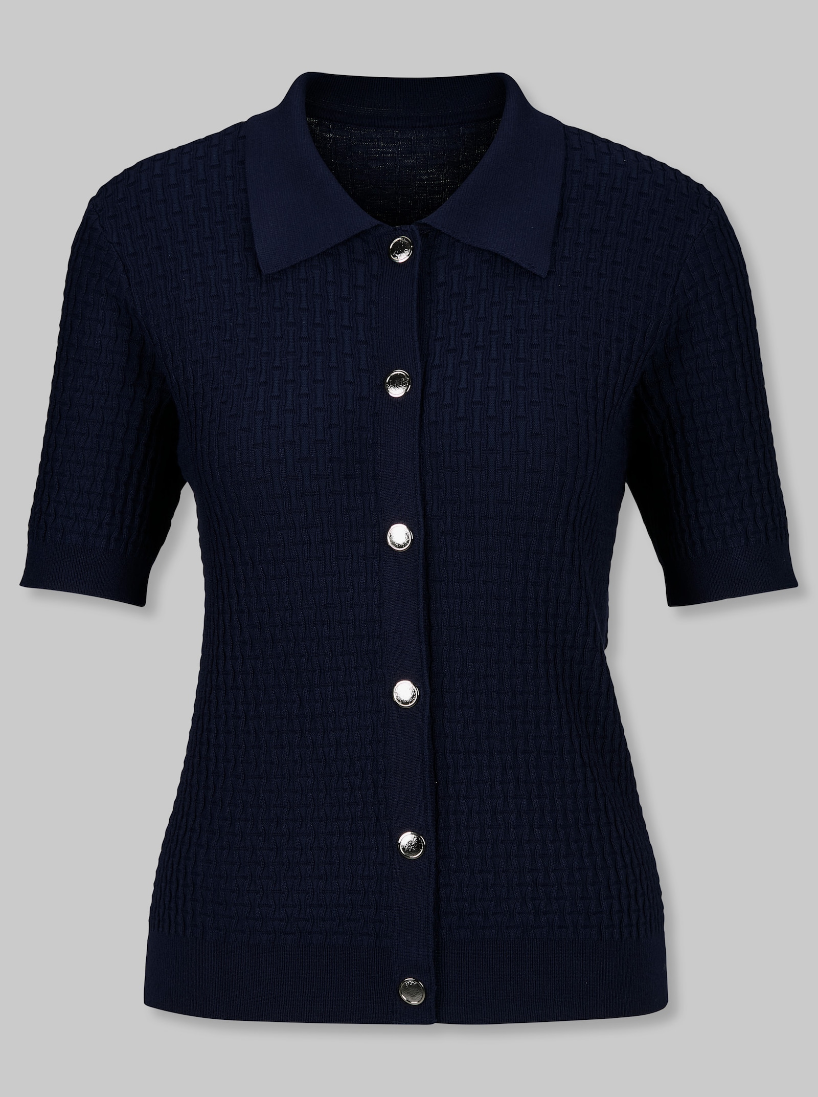 heine Strickjacke mit Polokragen - marine