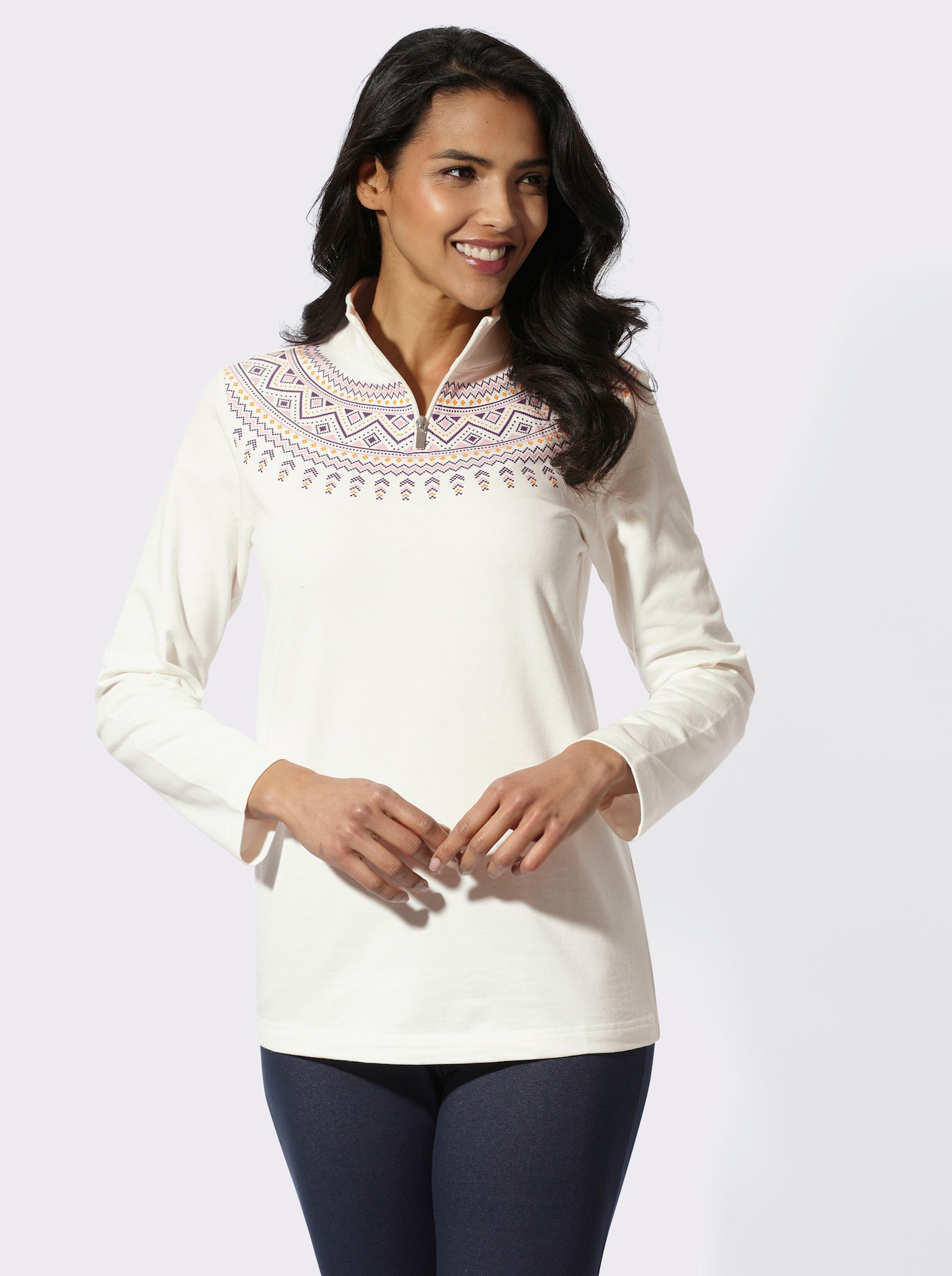 Sweatshirt mit kurzem Reißverschluss - ecru