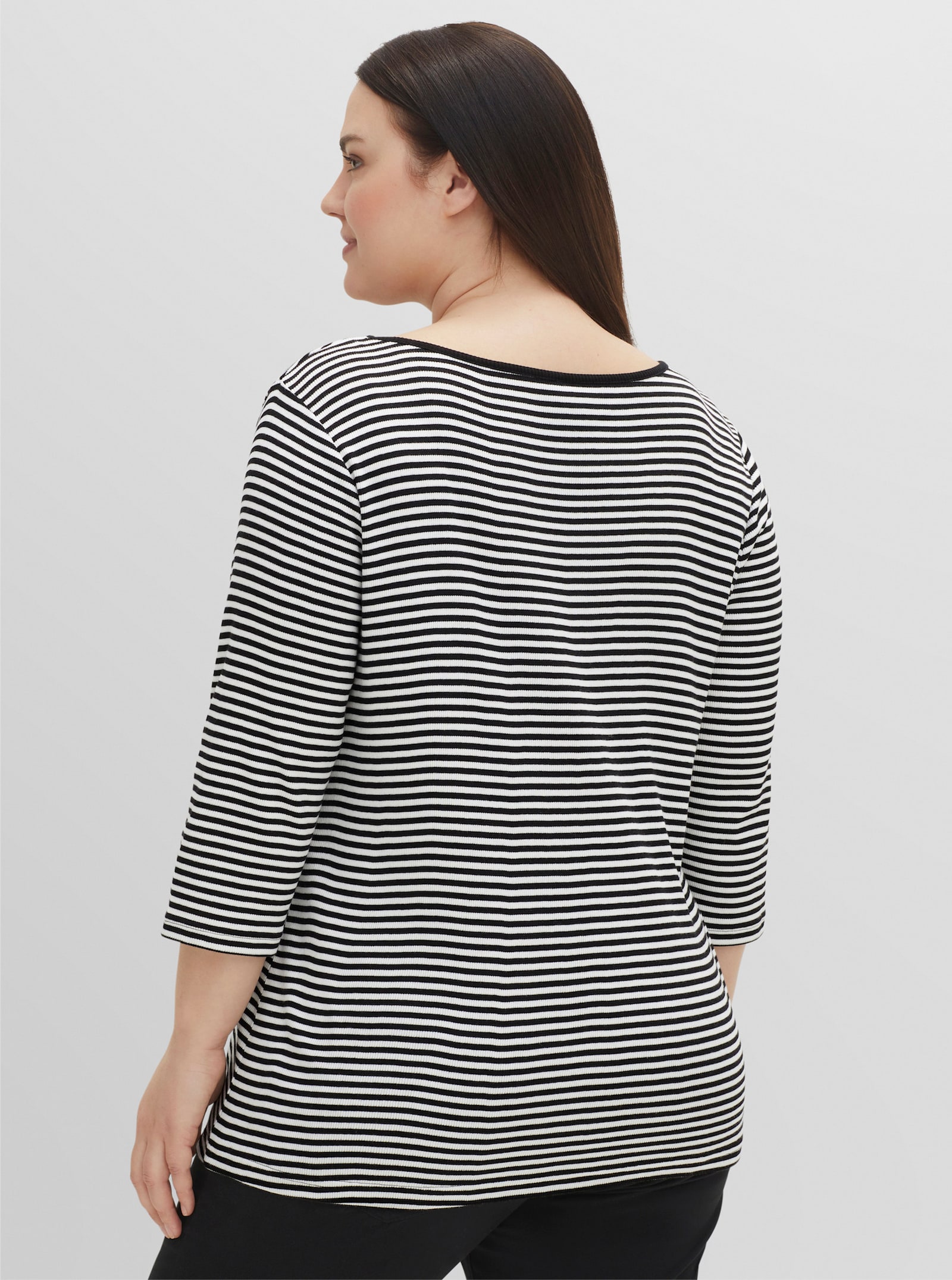 sheego Ringelshirt mit 3/4-Arm - schwarz