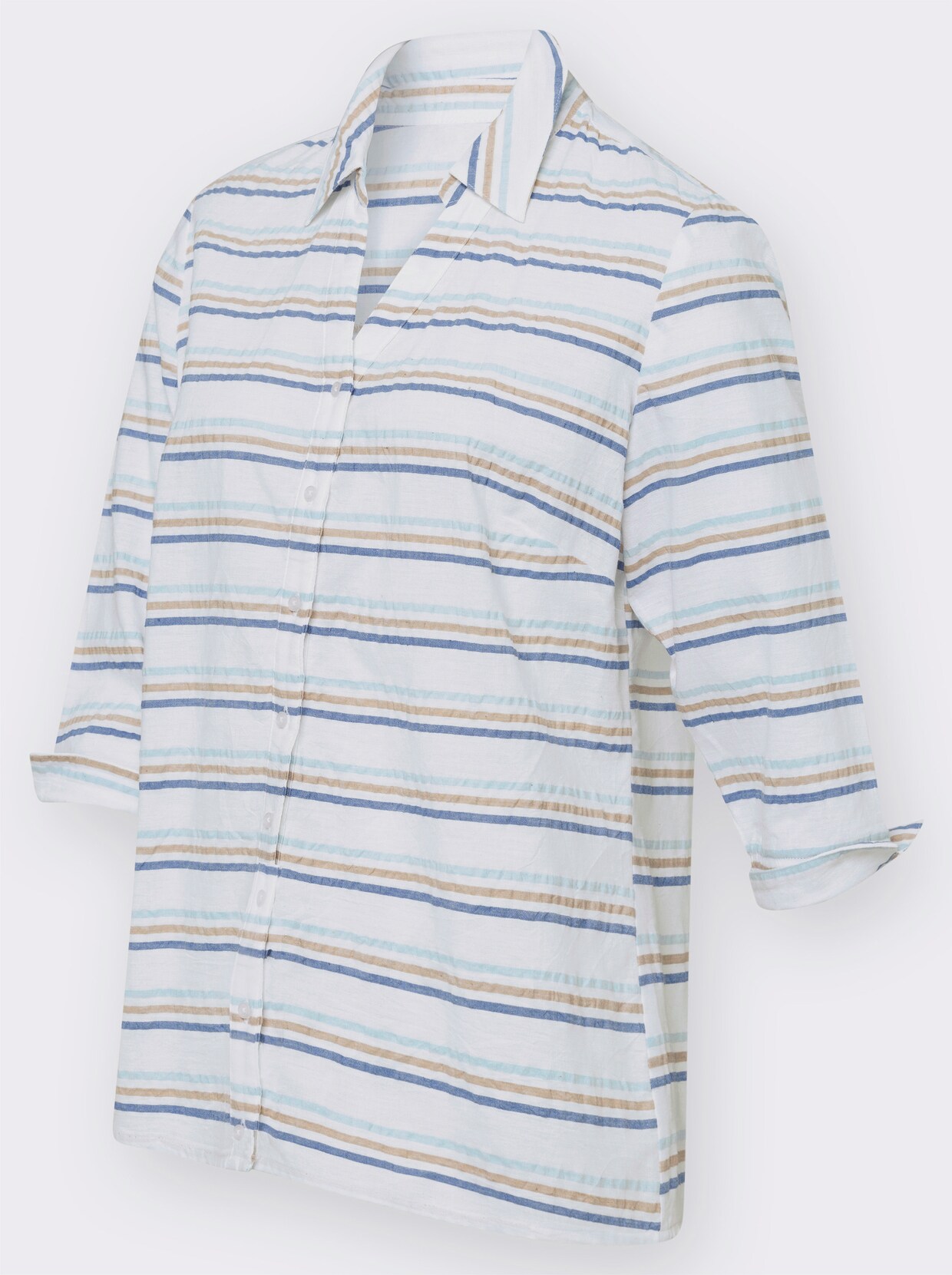 Katoenen blouse - wit/korenbloemblauw gestreept