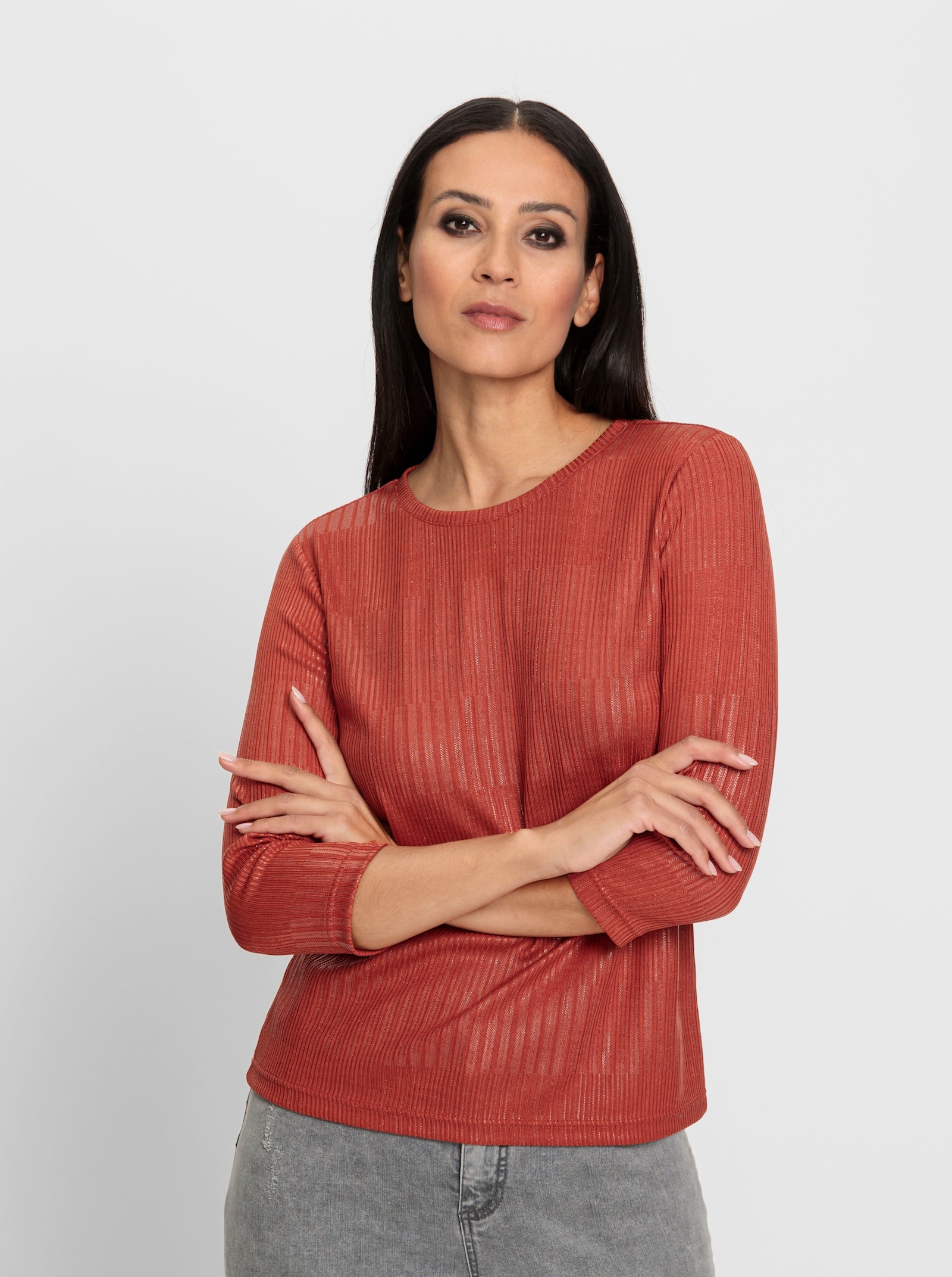 heine Shirt met 3/4-mouwen in ribstructuur - terra