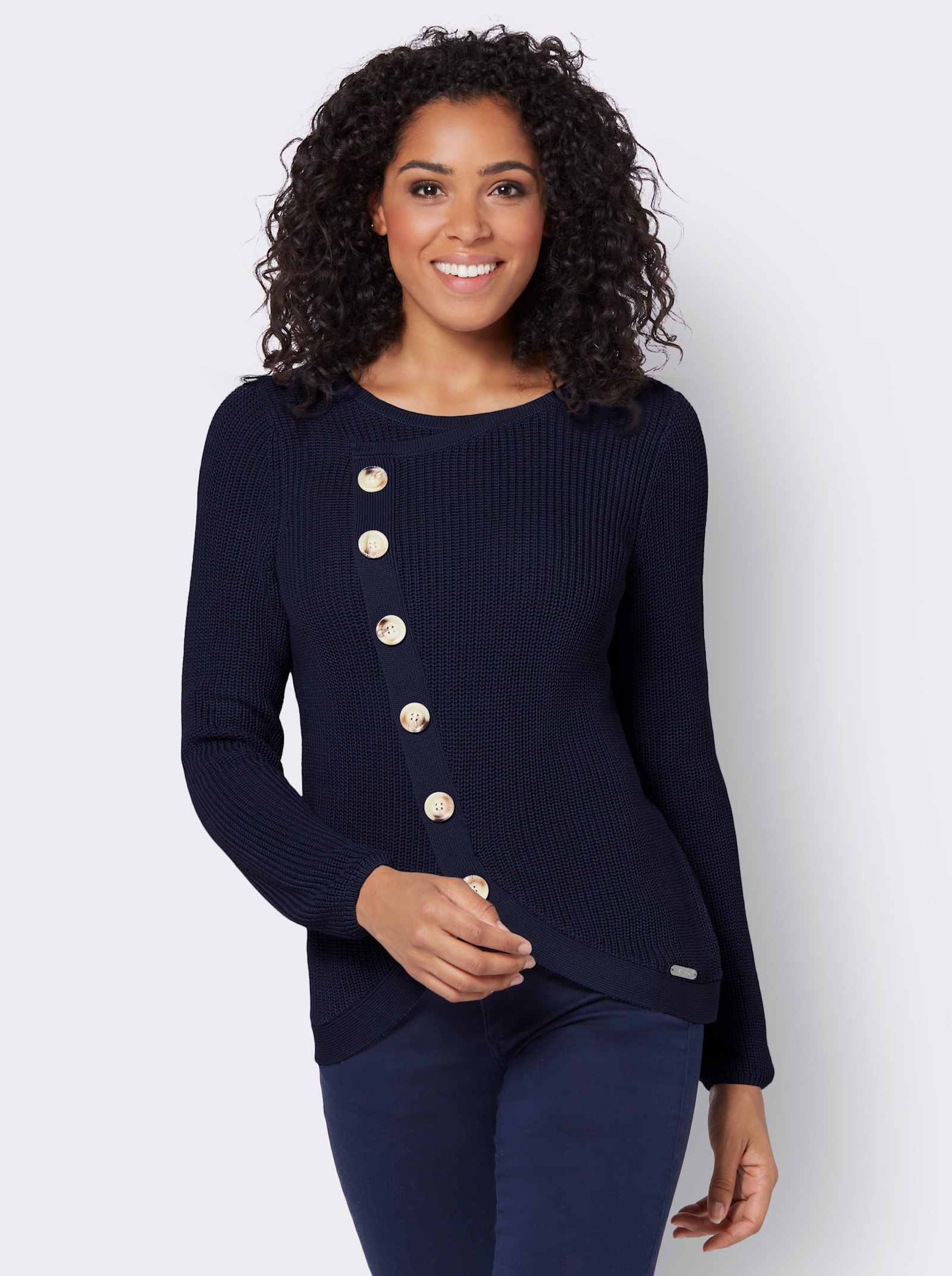 Pull à encolure ronde avec partie chevauchante devant - marine