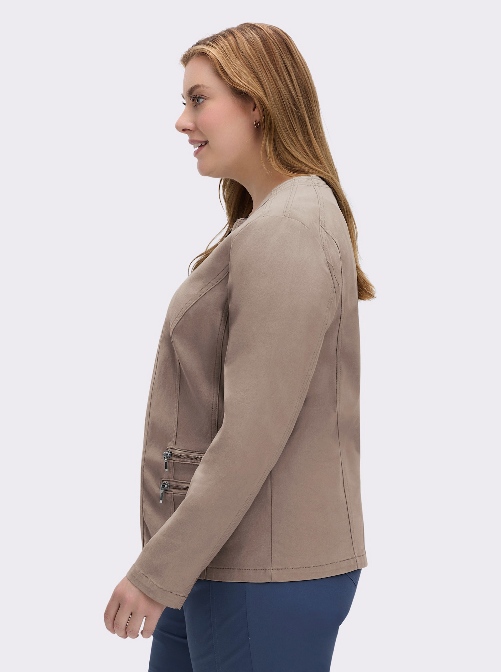Jeansblazer mit Zier-Reißverschlüssen - taupe