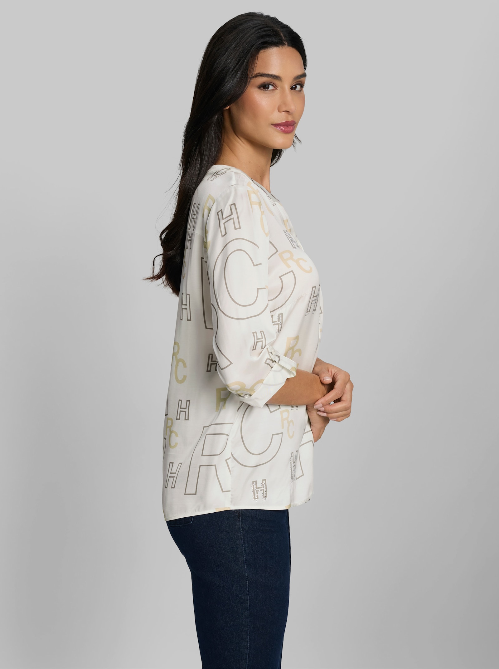 heine Druckbluse mit Lettering-Print - ecru-sand-bedruckt