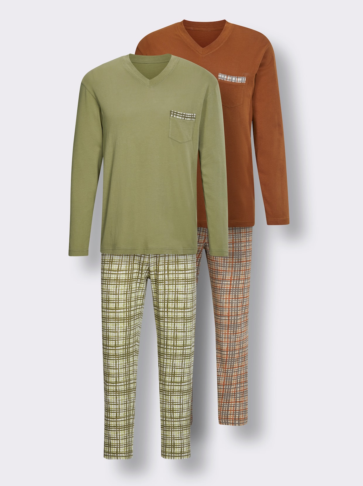 KINGsCLUB Pyjamas - cognac-rutig + vass-rutig