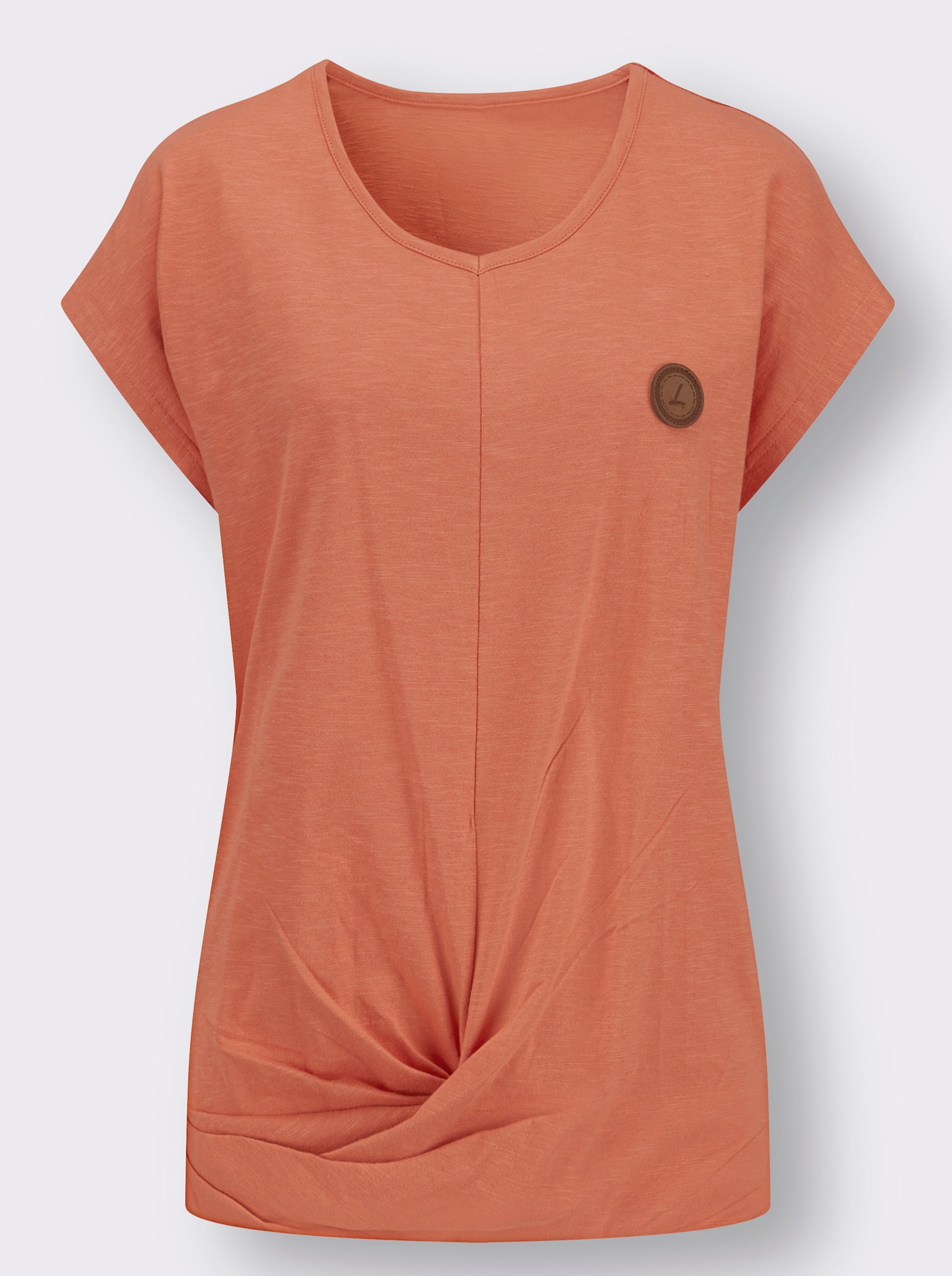 Kurzarmshirt Saum in Knoten-Optik - papaya