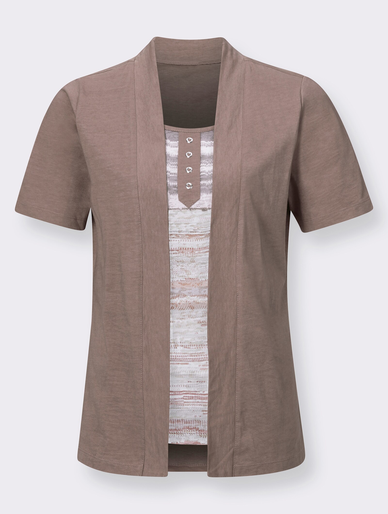 2-in-1-Shirt mit bedrucktem Einsatz vorne - taupe-gemustert