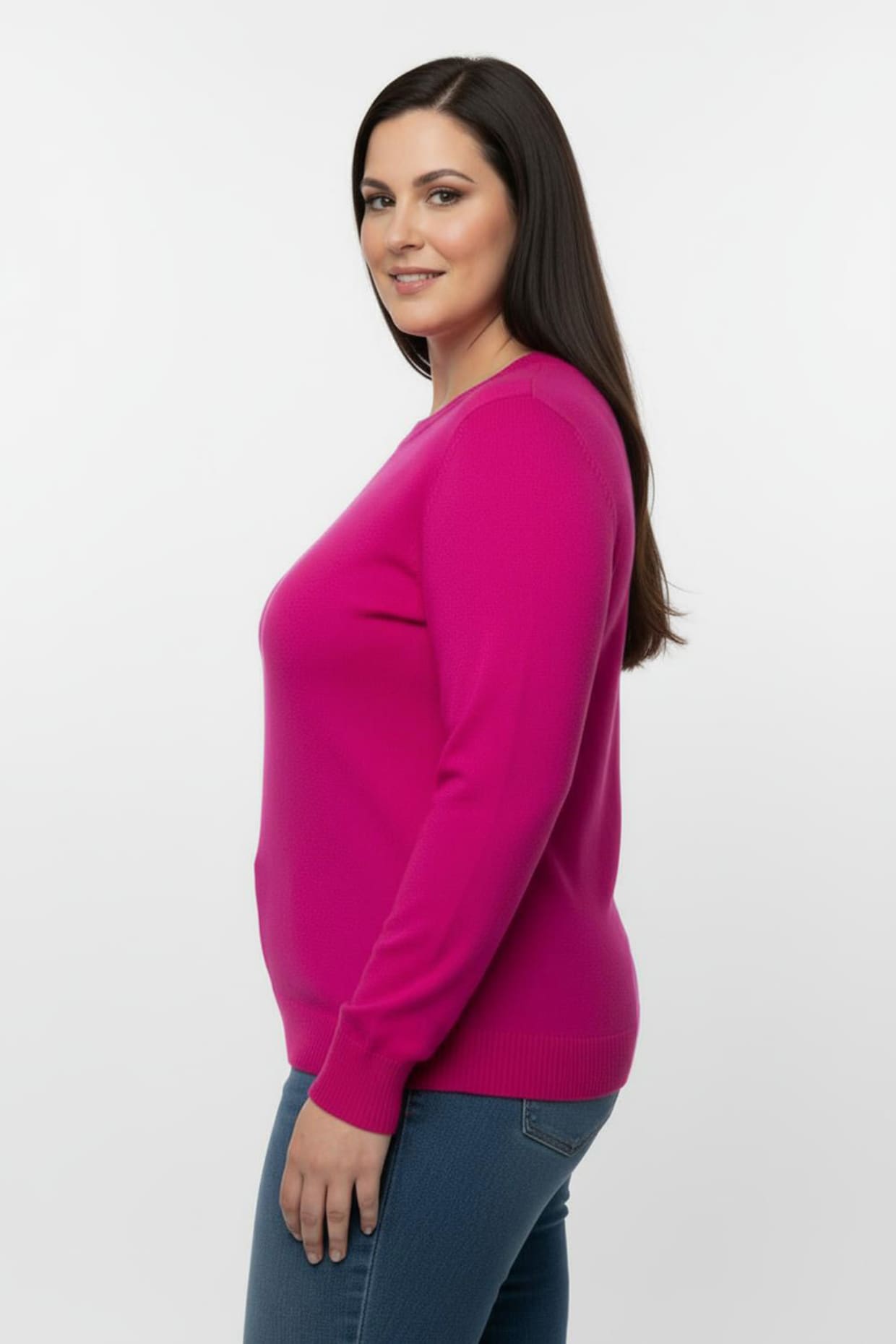 Langarm-Pullover aus reiner Baumwolle - fuchsia