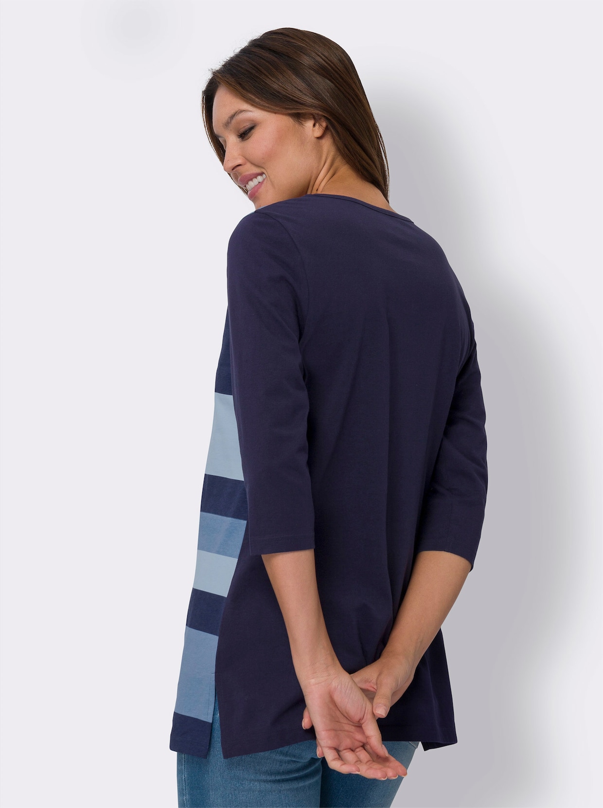 Lang shirt - marine/middenblauw gestreept