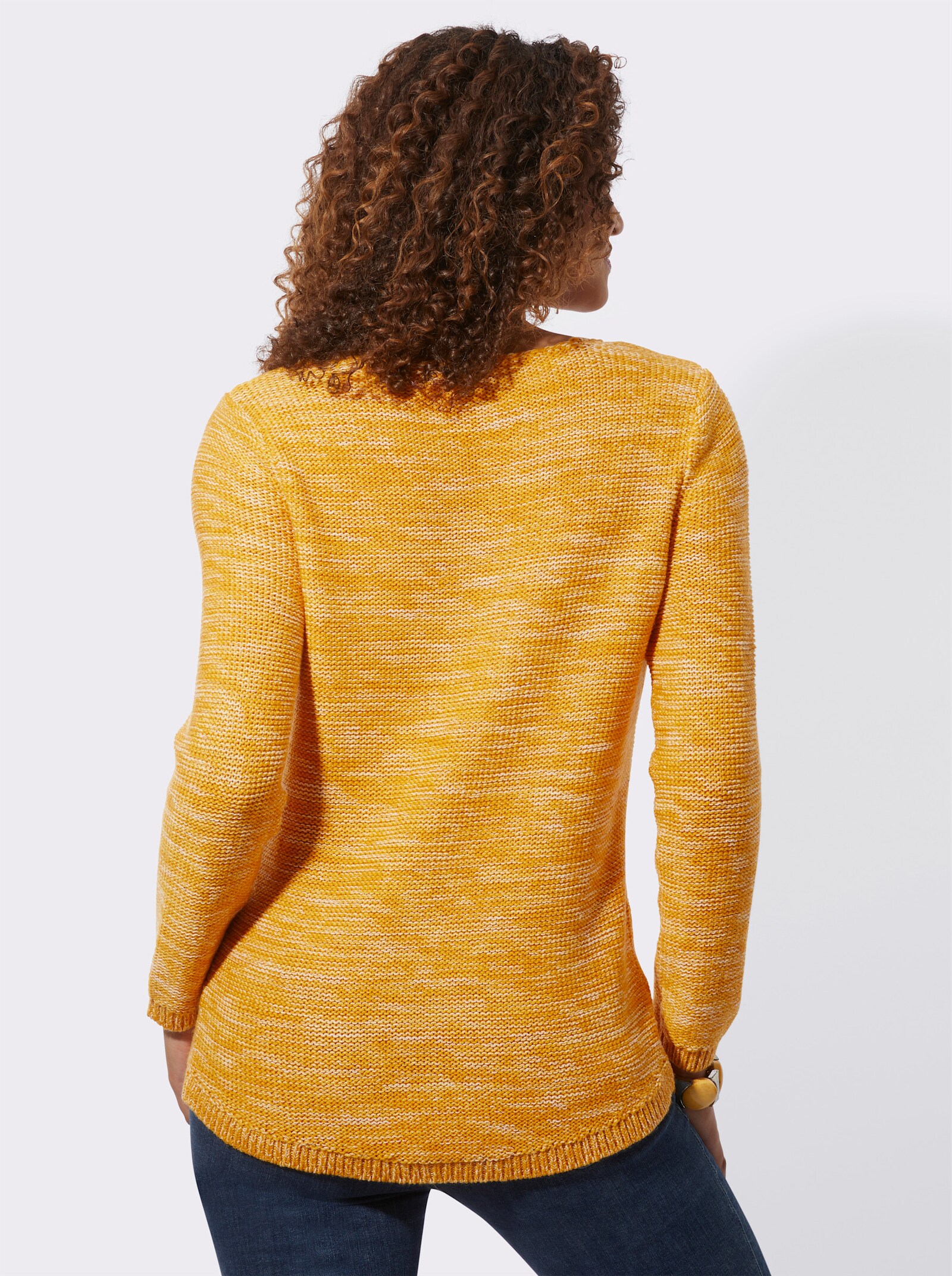 Rundhalspullover aus Melange-Strick - ocker-meliert