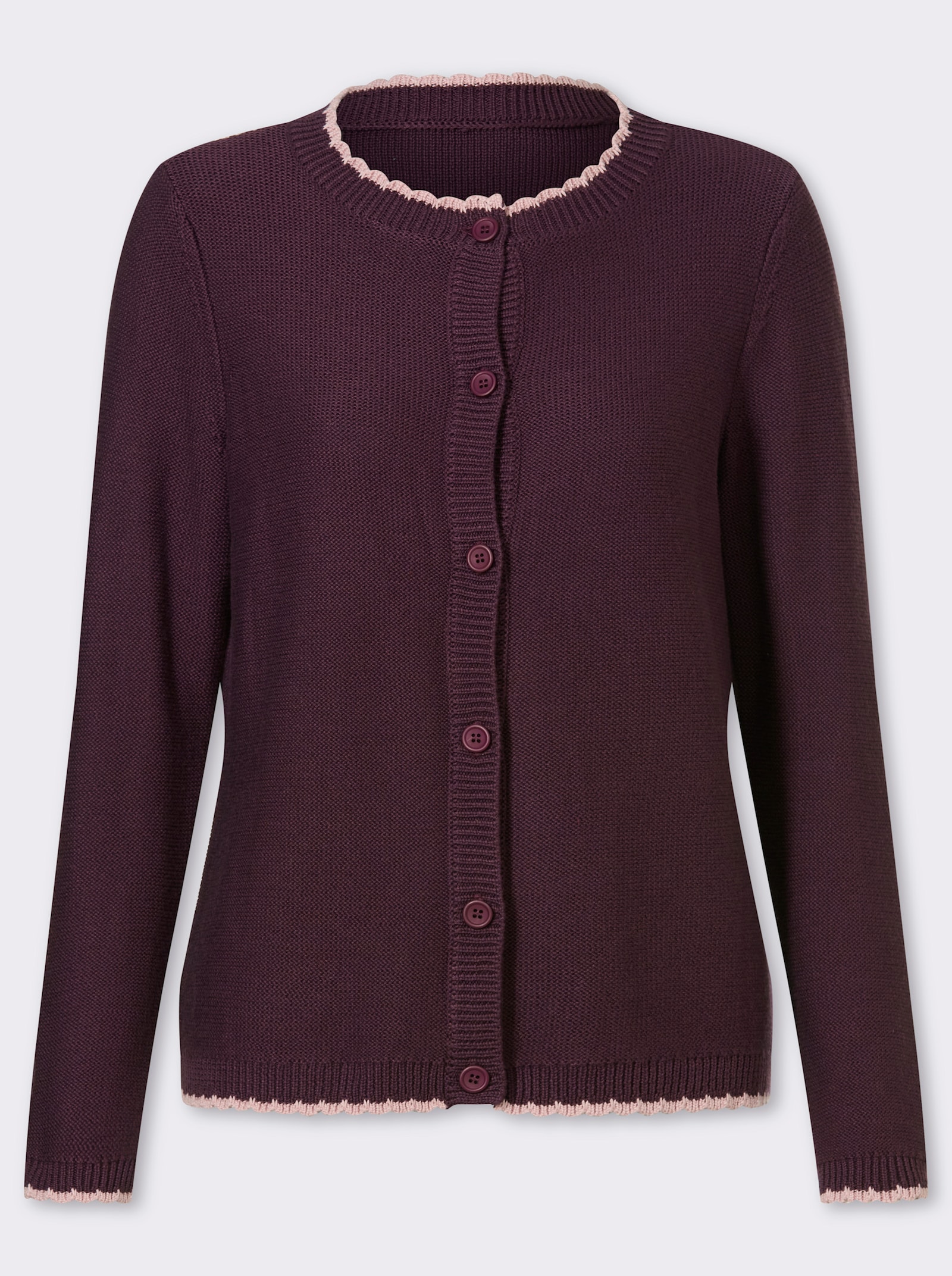 Strickjacke mit Muschelkante - burgund