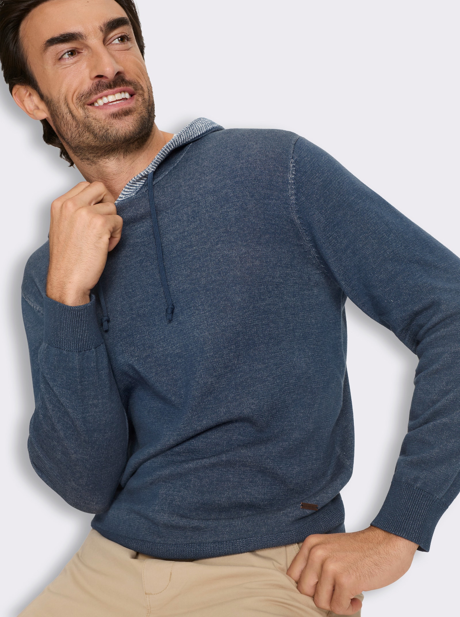 Marco Donati Kapuzenpullover mit 50% Baumwolle, meliert - dunkelblau