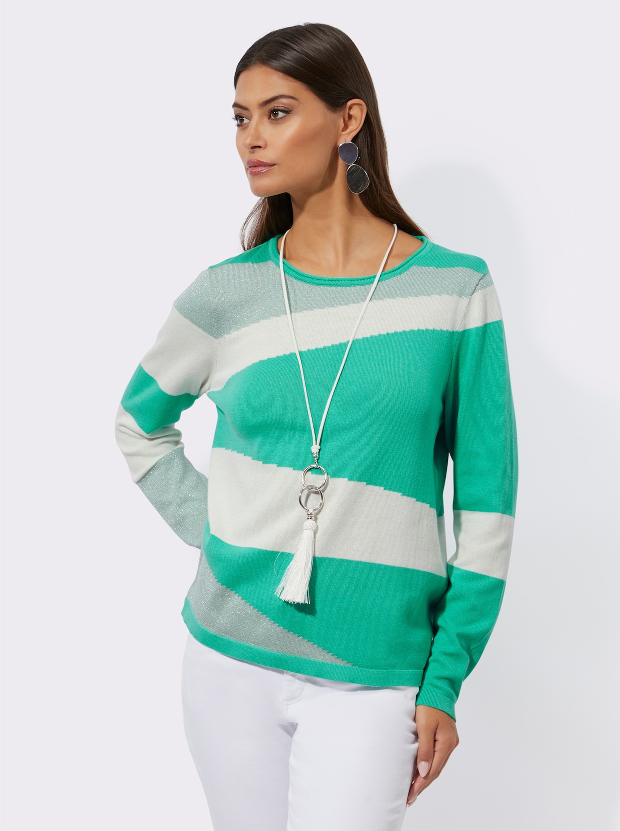 Pullover met lange mouwen - ecru/blauwgroen gedessineerd