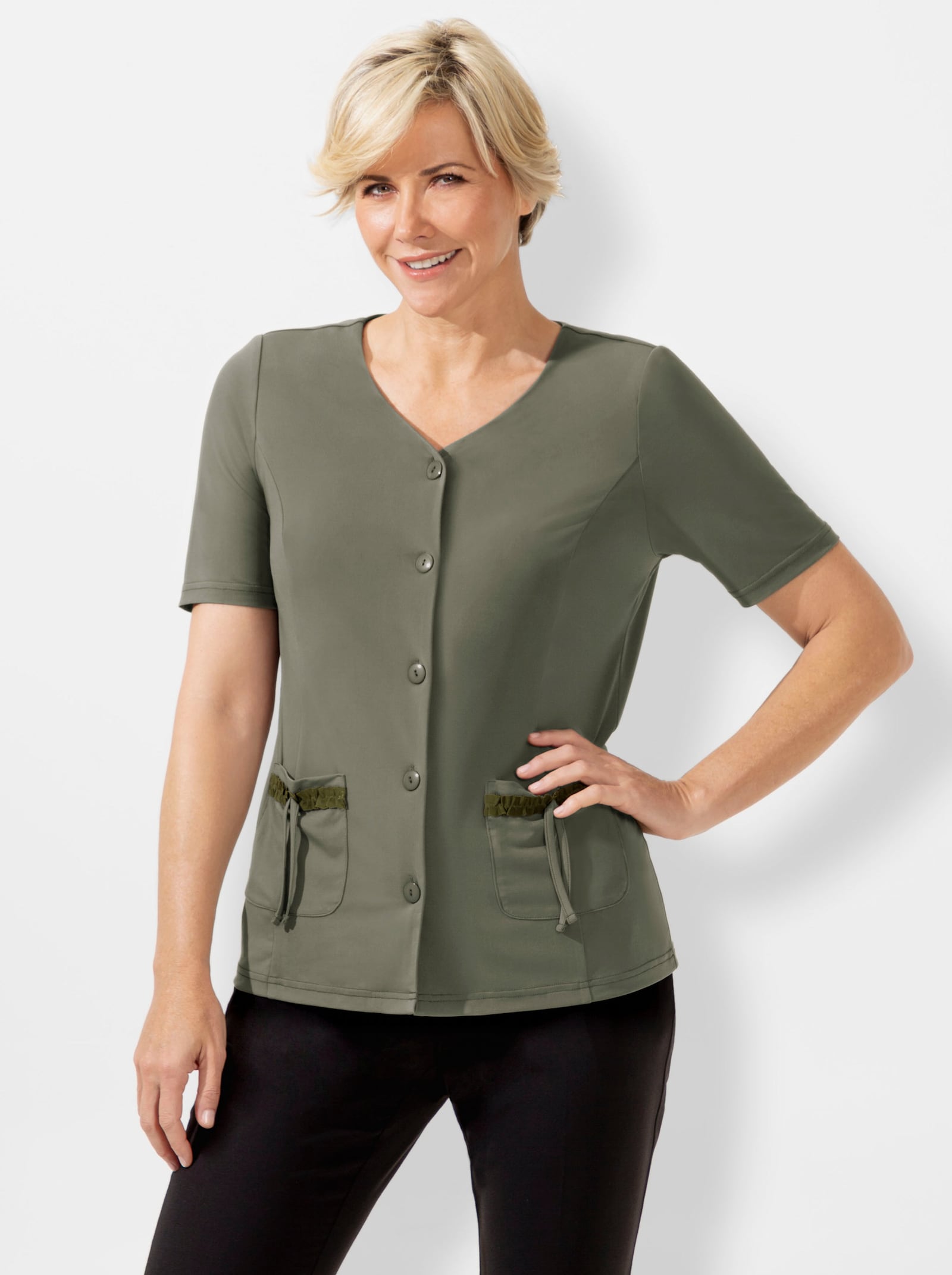 Shirtjacke in Jersey-Qualität - khaki