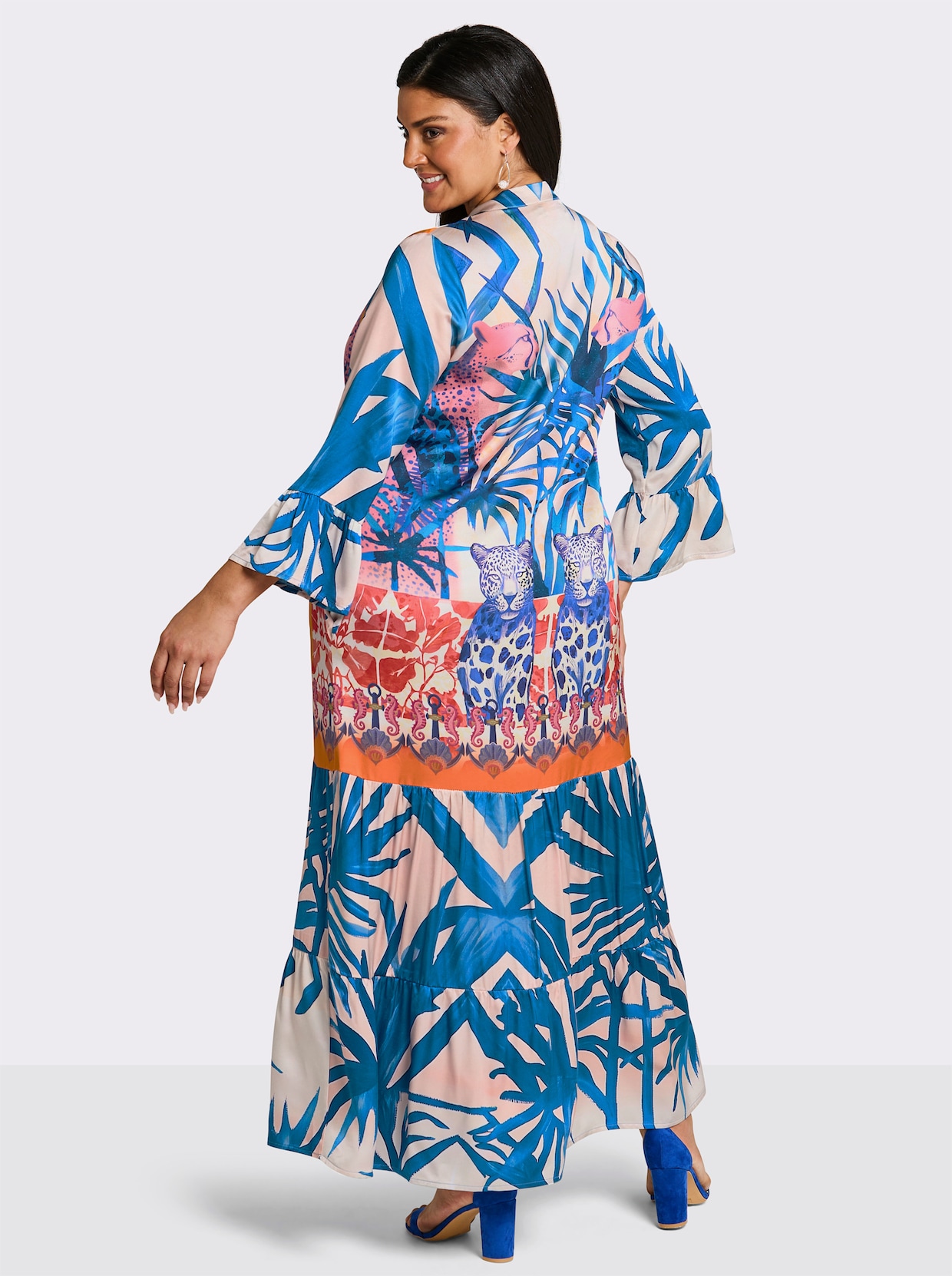 sheego loves miss goodlife Volantkleid in Maxilänge - ecru-mittelblau-bedruckt