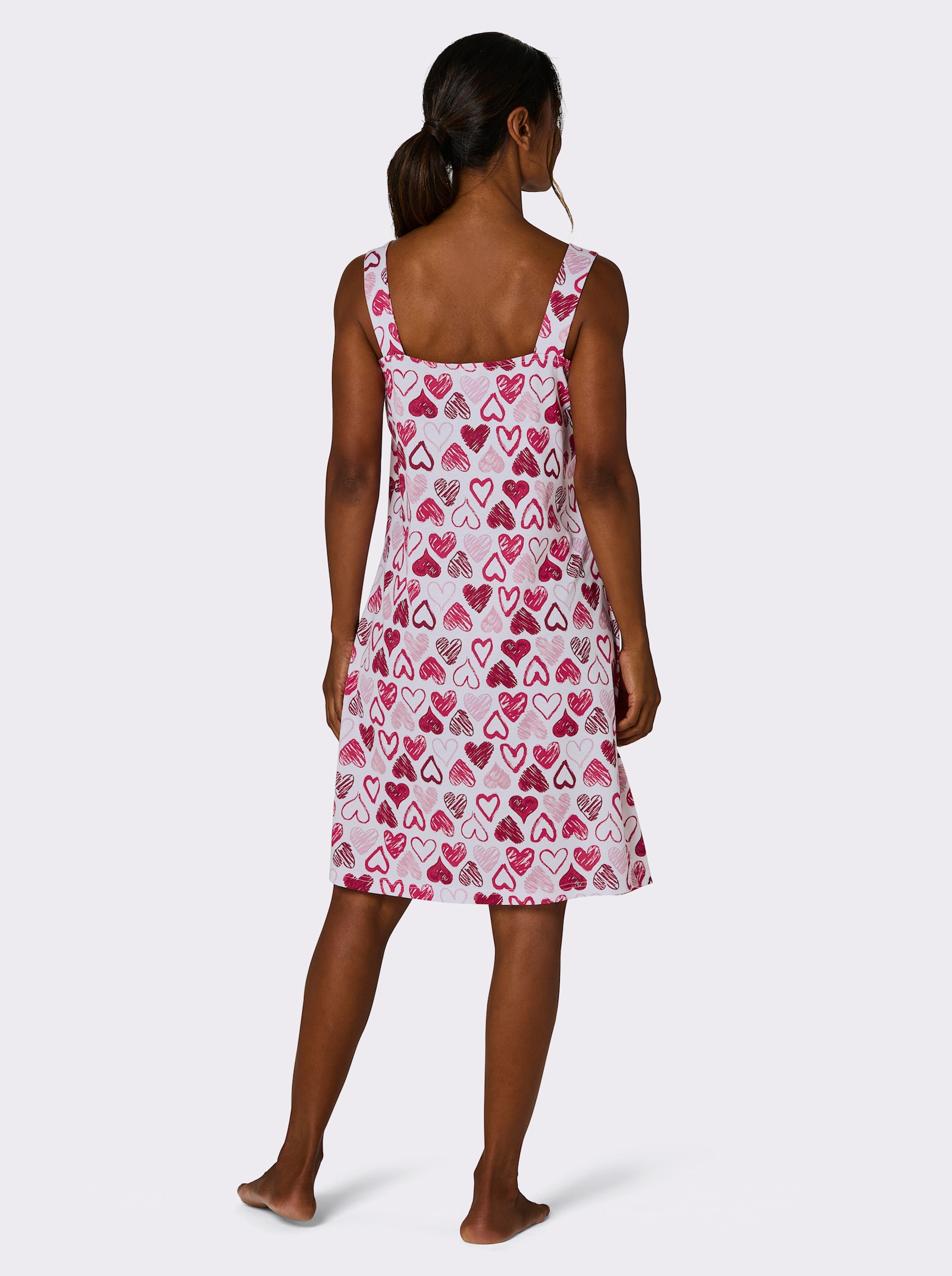 wäschepur Nachthemden - weiss-rot-bedruckt + rot