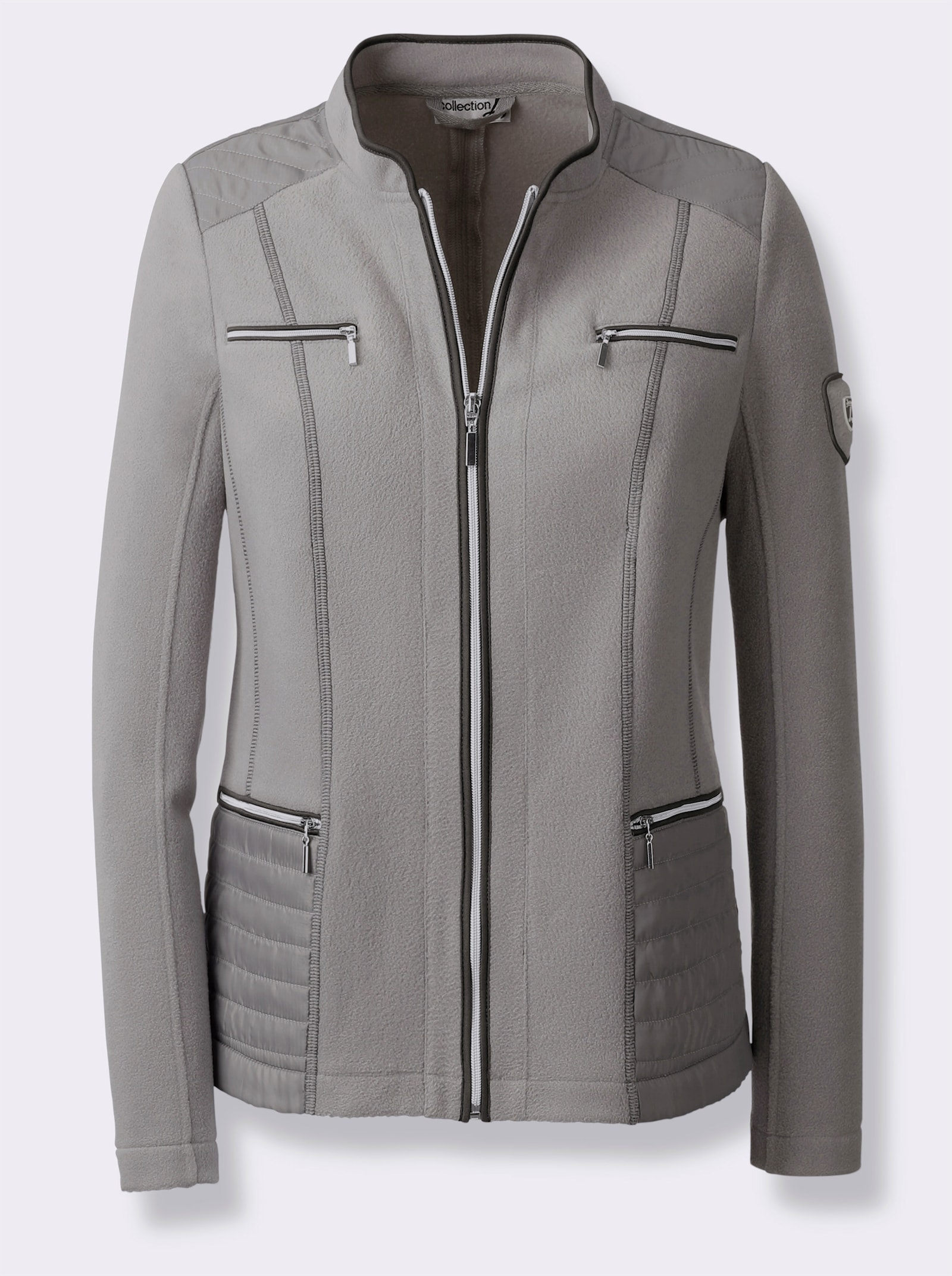 Fleecejacke dezent glänzenden Partien - steingrau-meliert