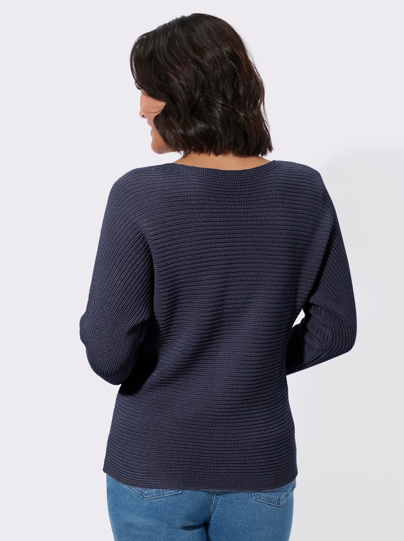 Langarm-Pullover mit U-Boot-Ausschnitt - marine