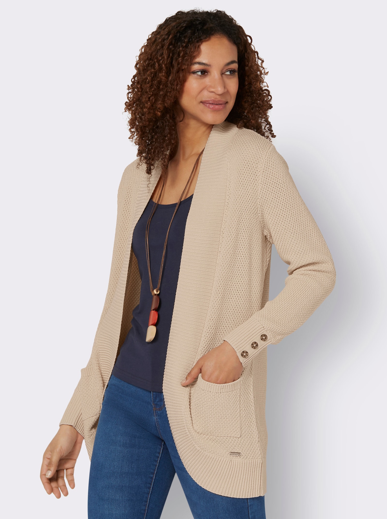 Longstrickjacke mit Struktur-Muster - elfenbein