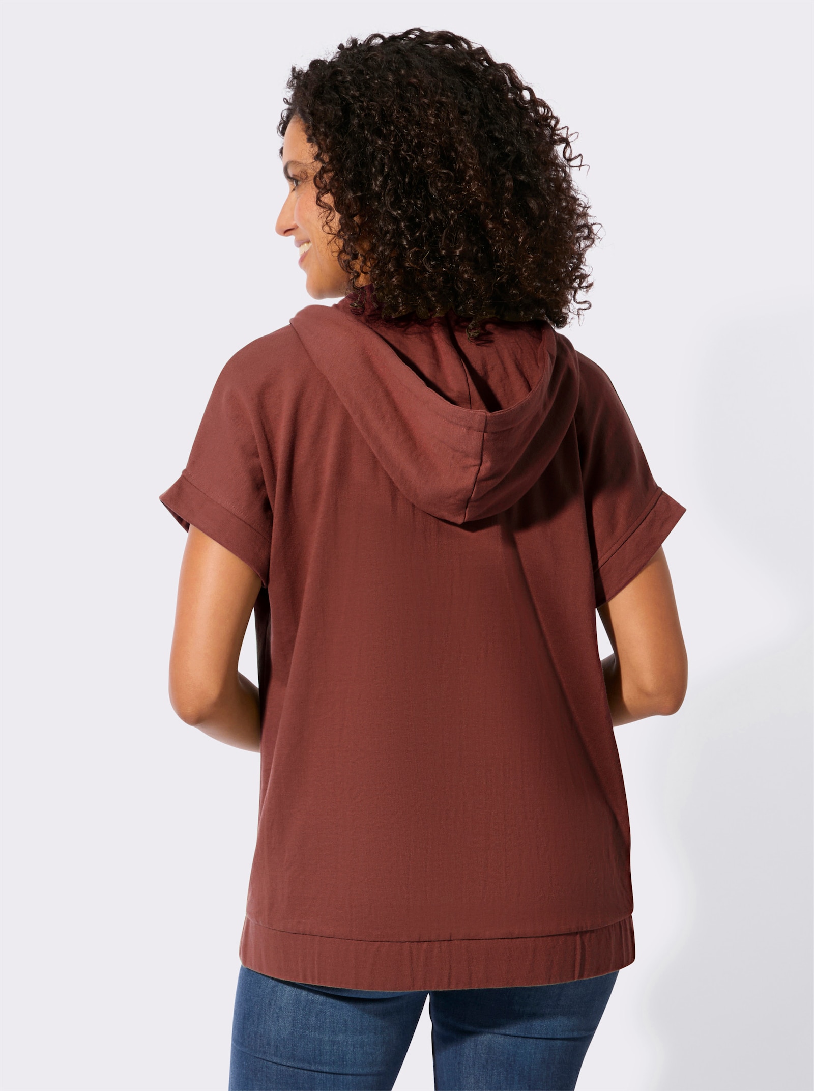 Sweatjacke mit Kapuze - rotbraun