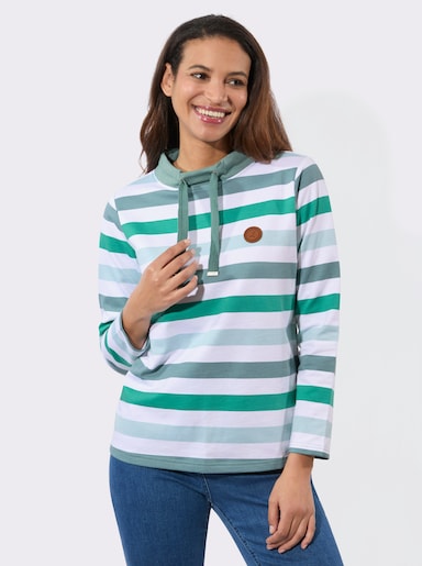 Sweatshirt mit halsfernem Stehkragen - kalkmint-jade-geringelt