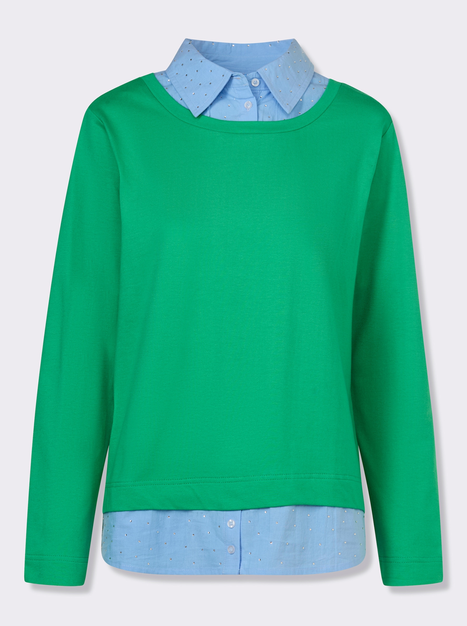 heine Sweatshirt mit Bluseneinsatz - grasgrün-himmelblau
