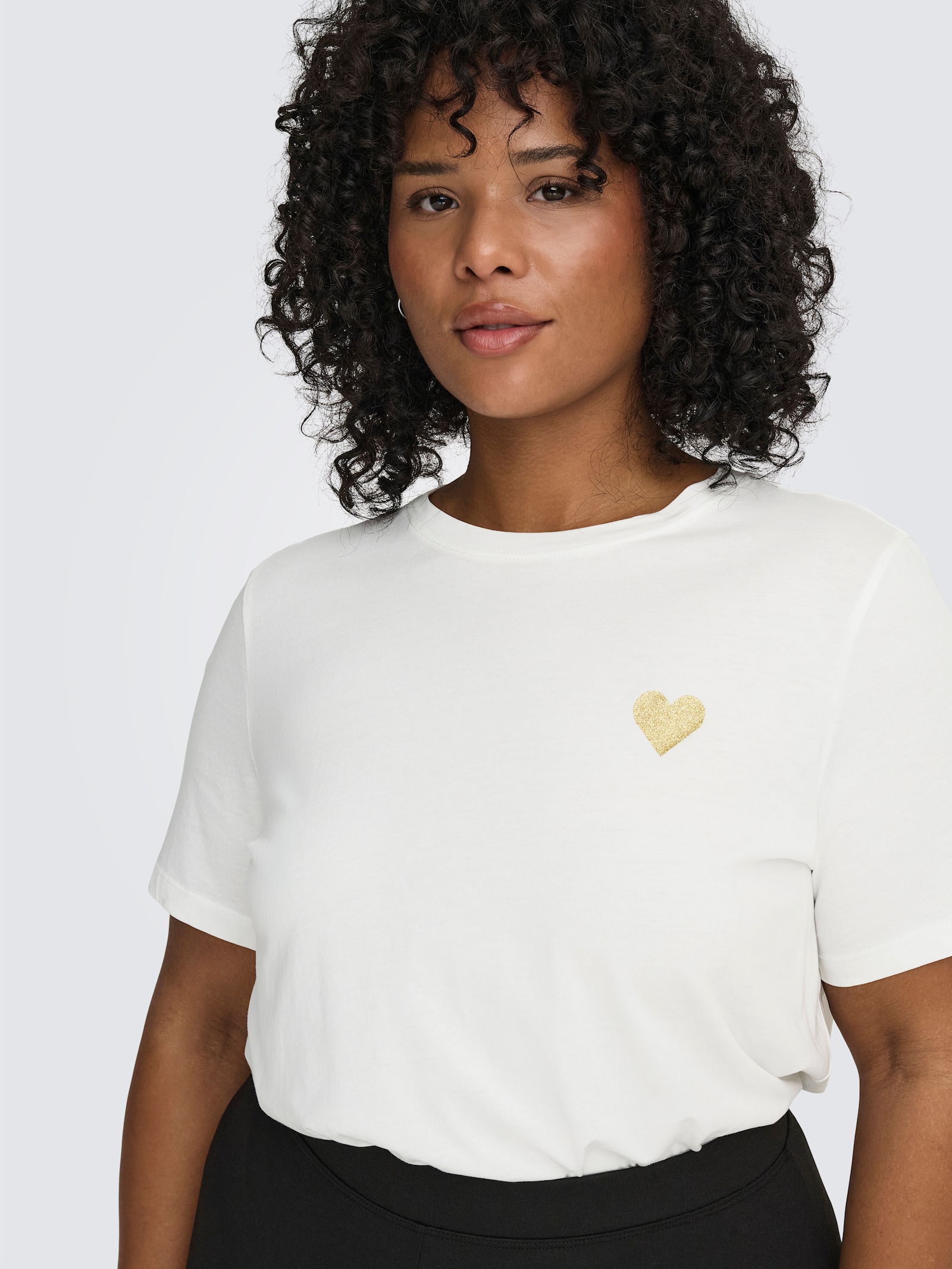 ONLY CARMAKOMA T-Shirt - cloud dancer print:gold glitter heart