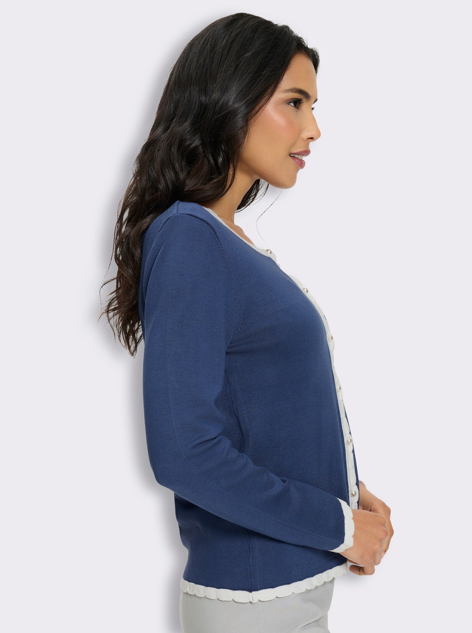 Cardigan mit Kontrast-Details - jeansblau-ecru