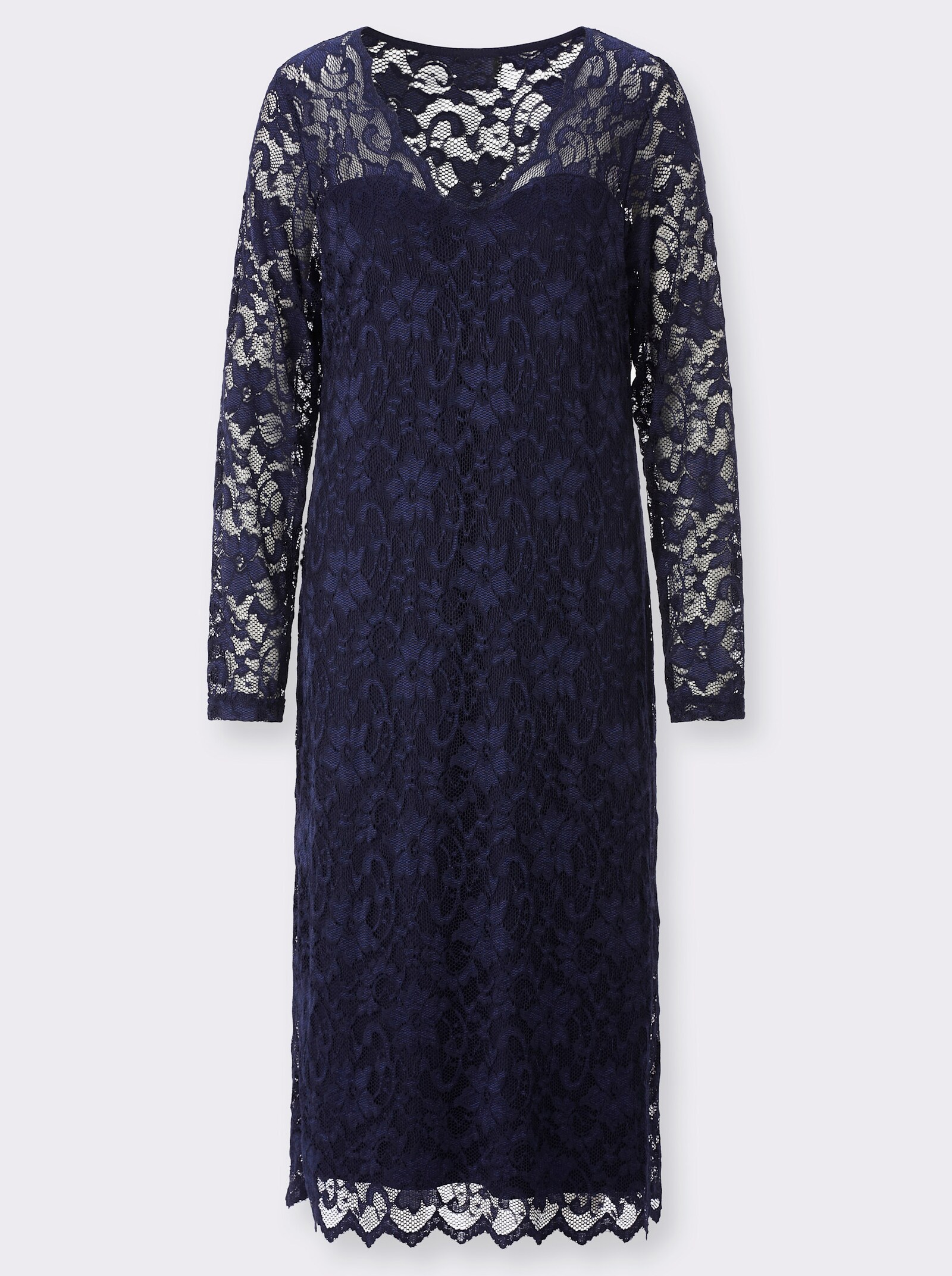 Spitzenkleid mit gebogten Kanten - marine